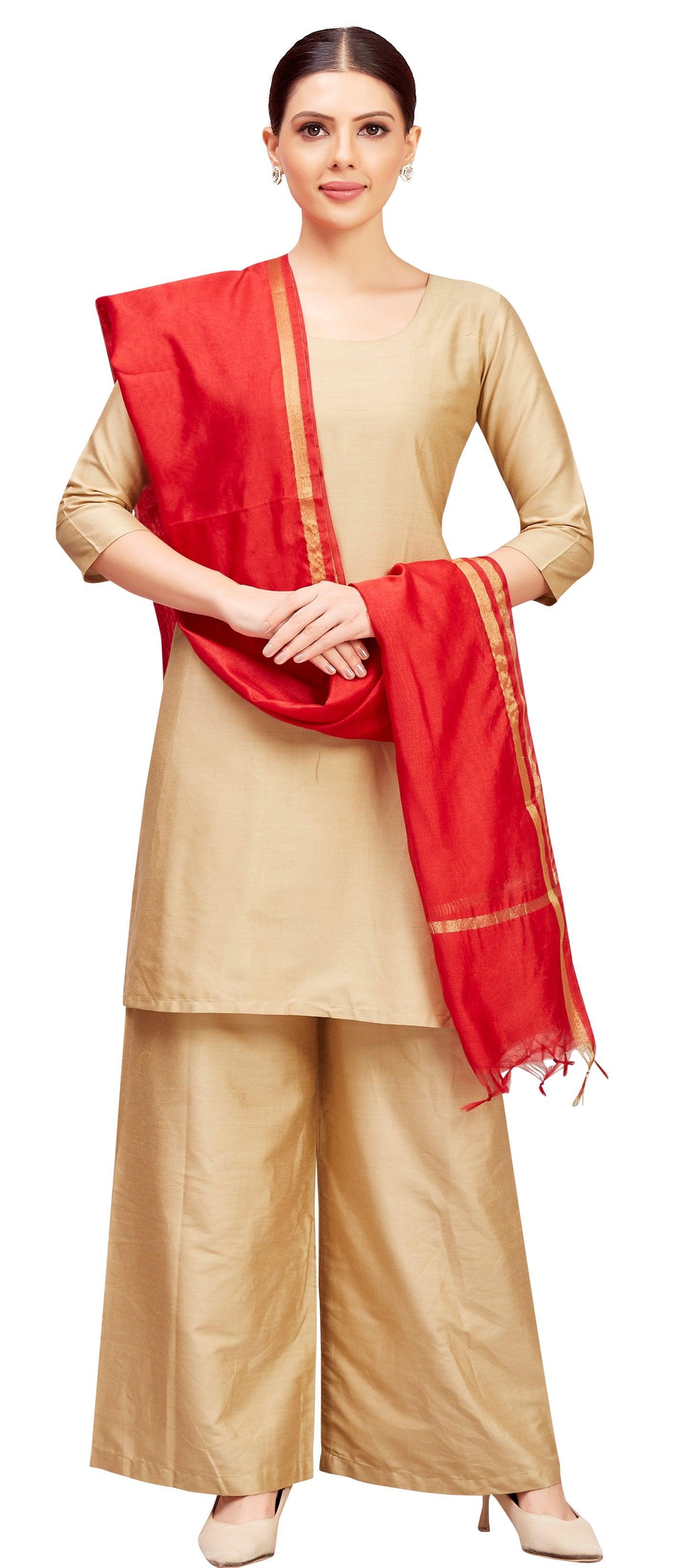 Women's Chanderi Silk Blend Handloom Dupatta (32" X 2.35 Meters) (2824 - Maroon)