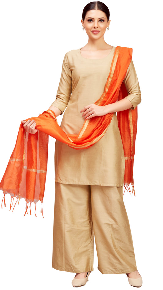 Women's Chanderi Silk Blend Handloom Dupatta (32" X 2.35 Meters) (2824 - Orange)