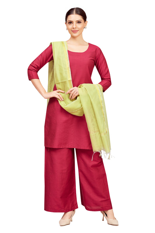 Women's Chanderi Silk Blend Handloom Dupatta (32" X 2.35 Meters) (2824 - Pista)