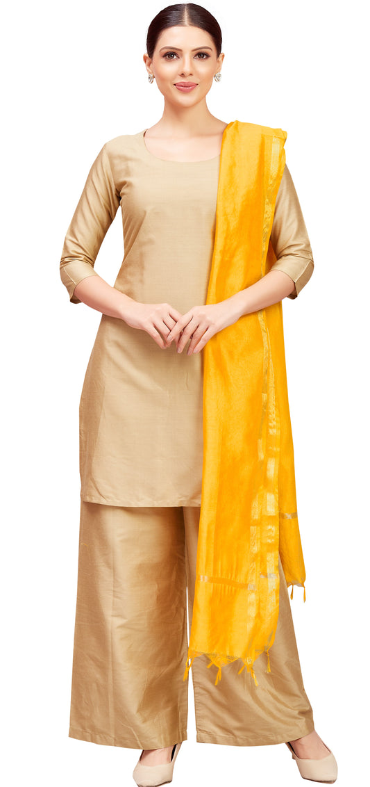 Women's Chanderi Silk Blend Handloom Dupatta (32" X 2.35 Meters) (2824 - Yellow)