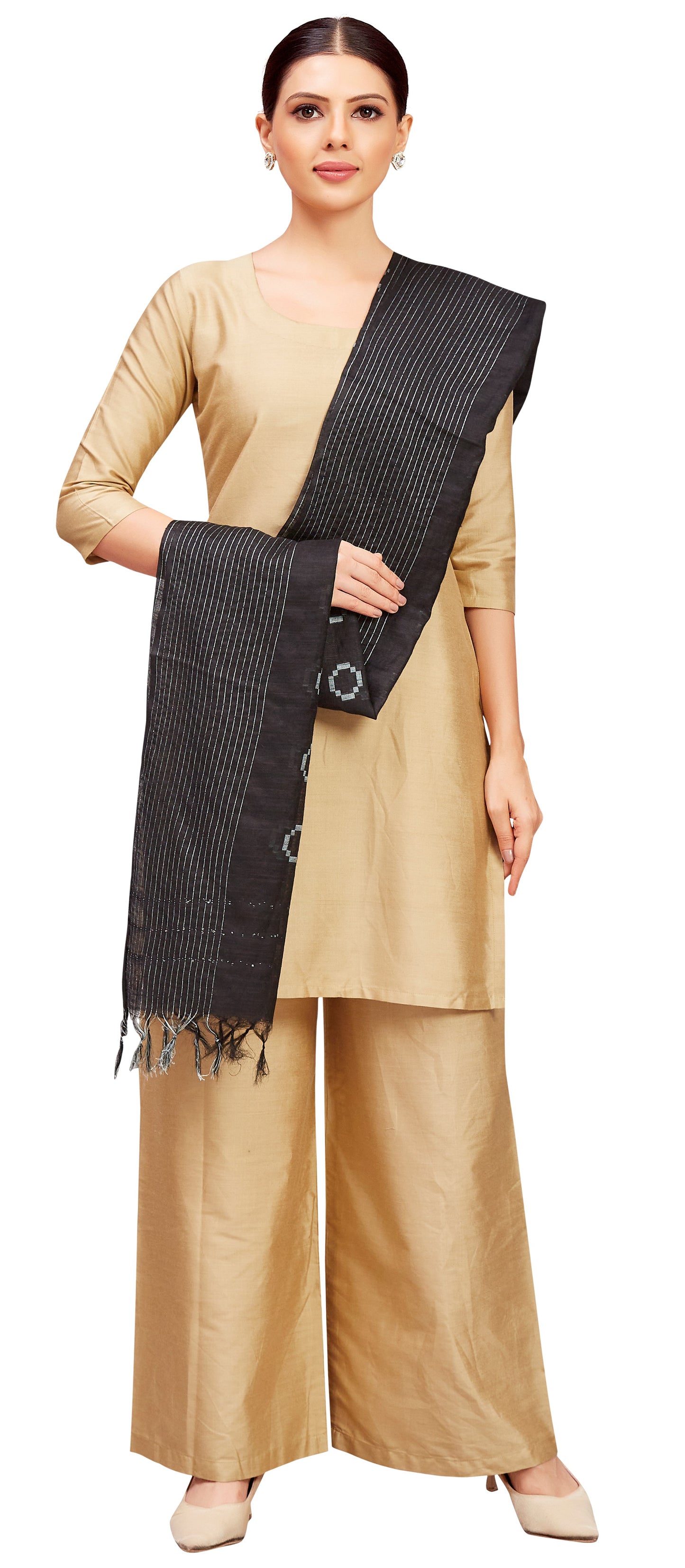Women's Viscose Handloom Dupatta With Tassels (32" X 2.35 Meters) (2827 - Black)