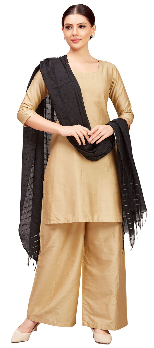 Women's Tassar Handloom Dupatta With Tassels (32" X 2.35 Meters) (2828 -Black)