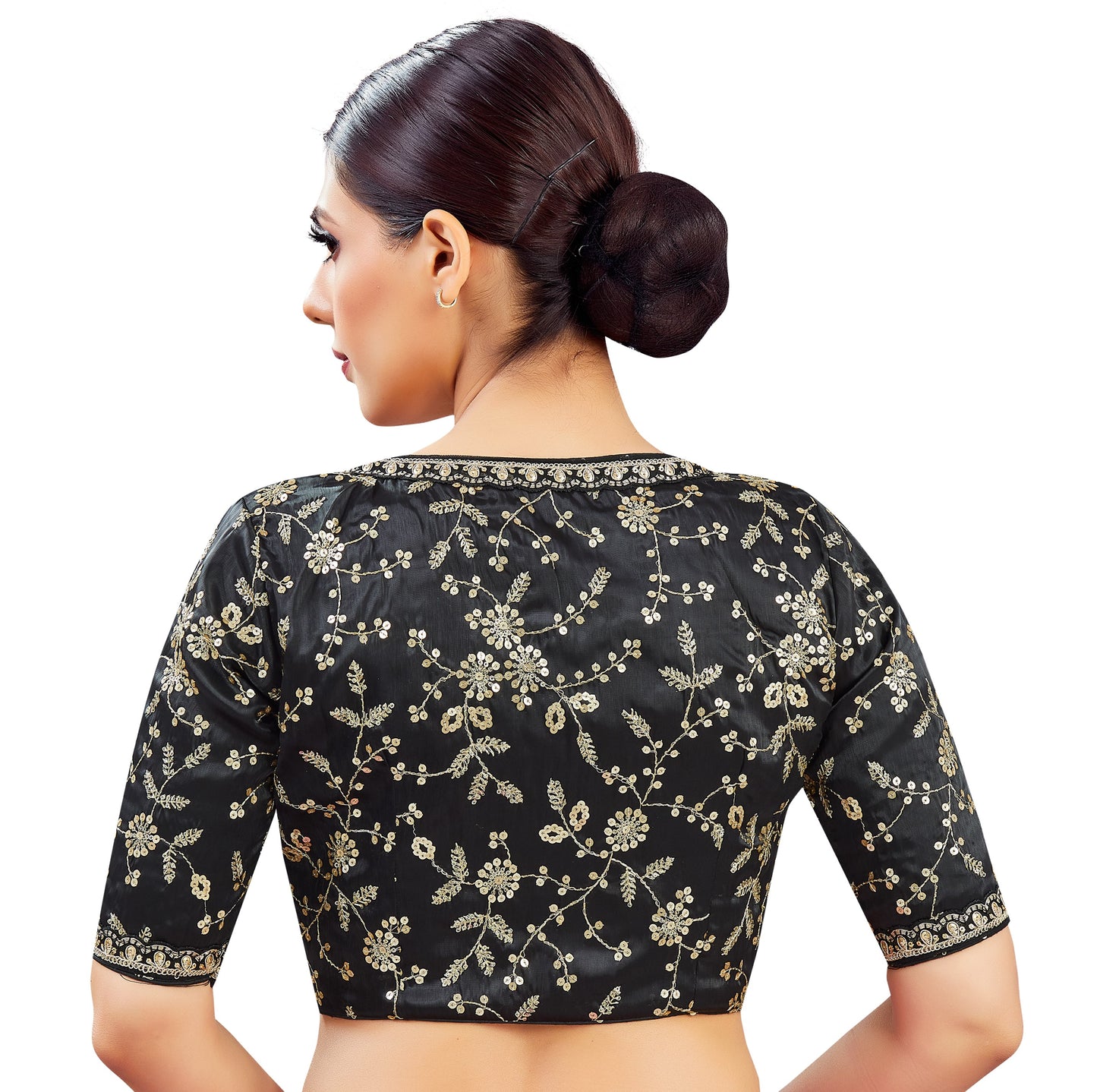 Studio Shringaar Women's Black Organza Embroidered Saree Blouse (Design 2836)