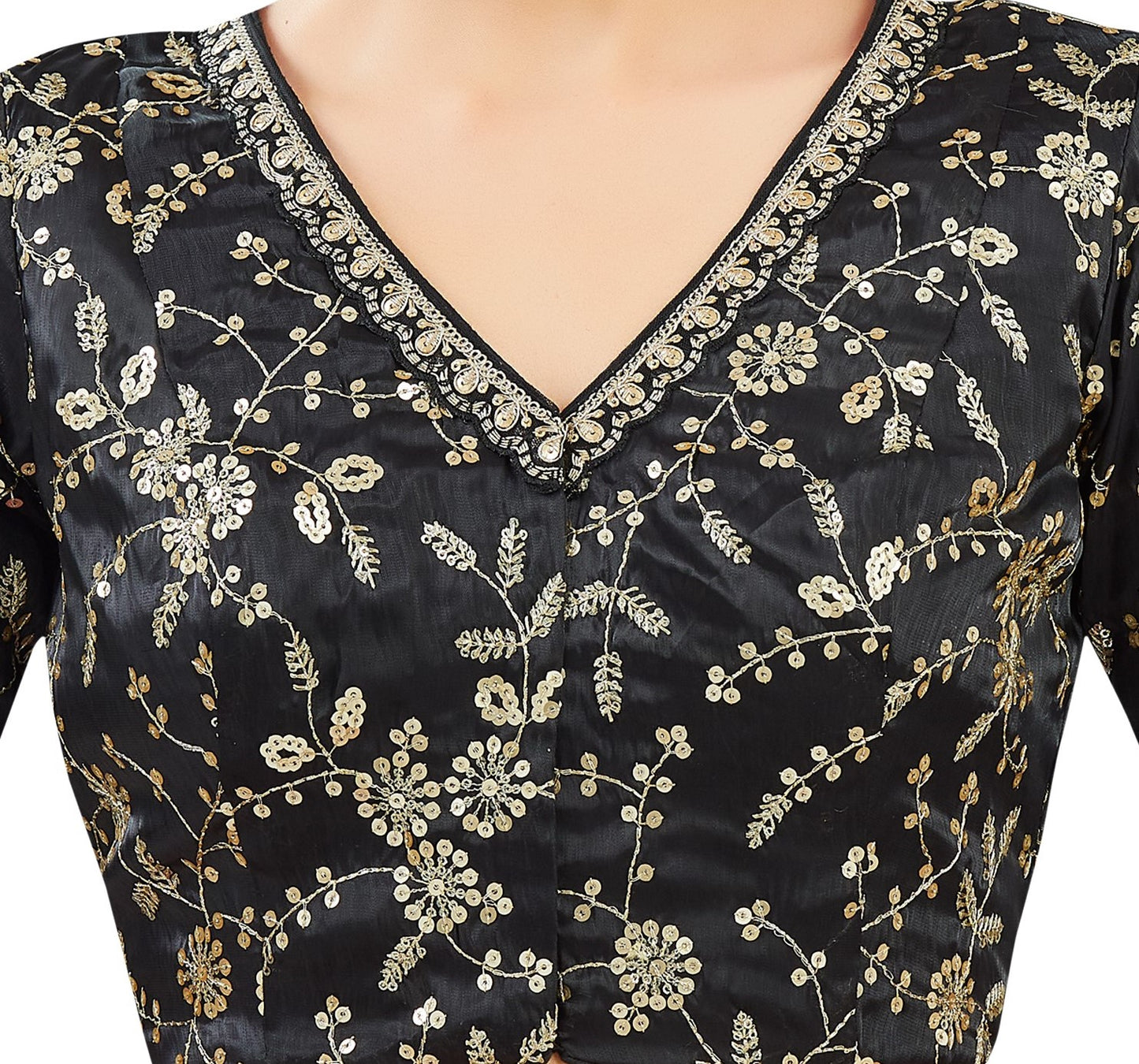Studio Shringaar Women's Black Organza Embroidered Saree Blouse (Design 2836)