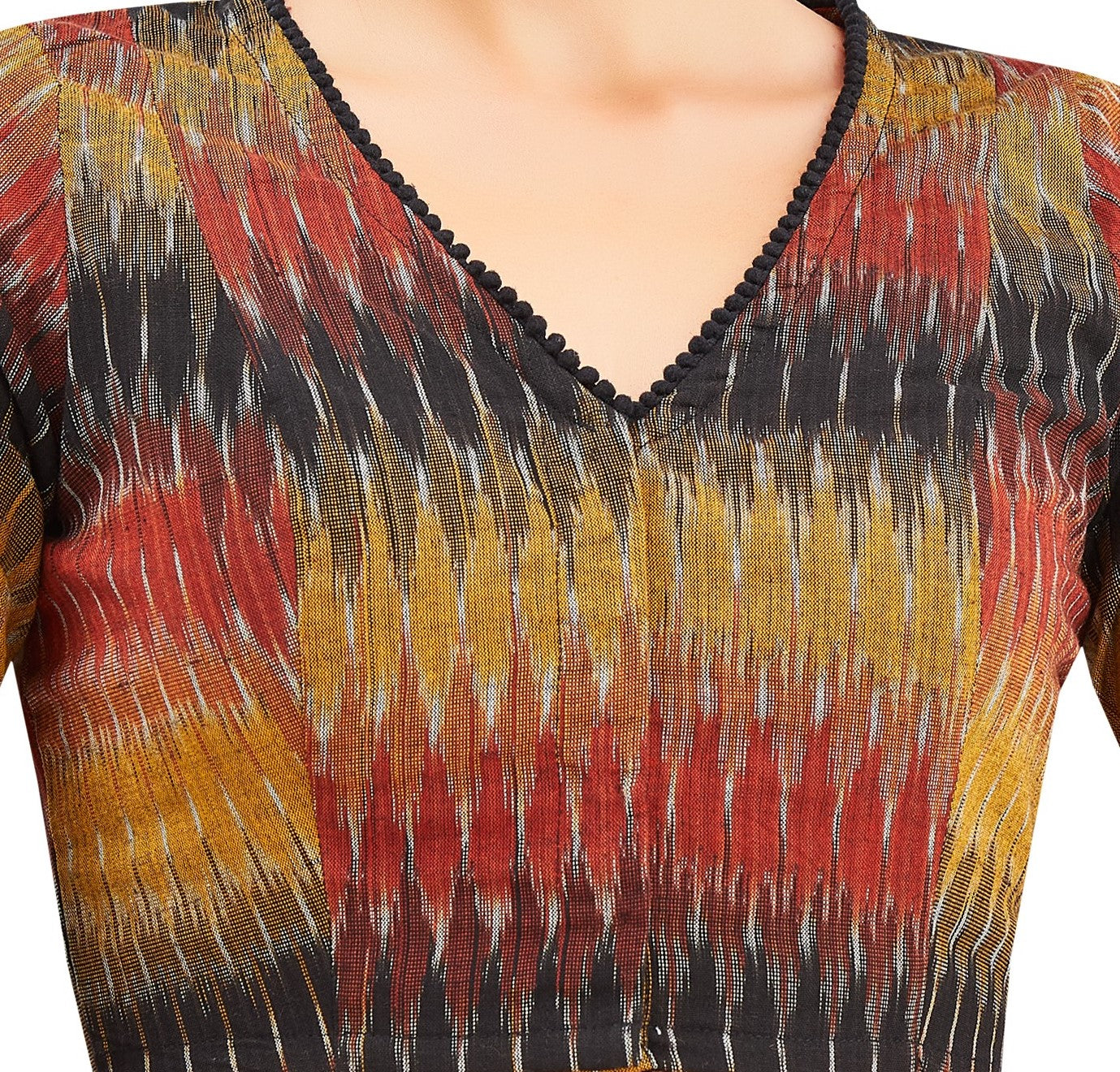 Studio Shringaar Women's Multicoloured Pure Cotton Ikat Readymade Saree Blouse (Design 2845)