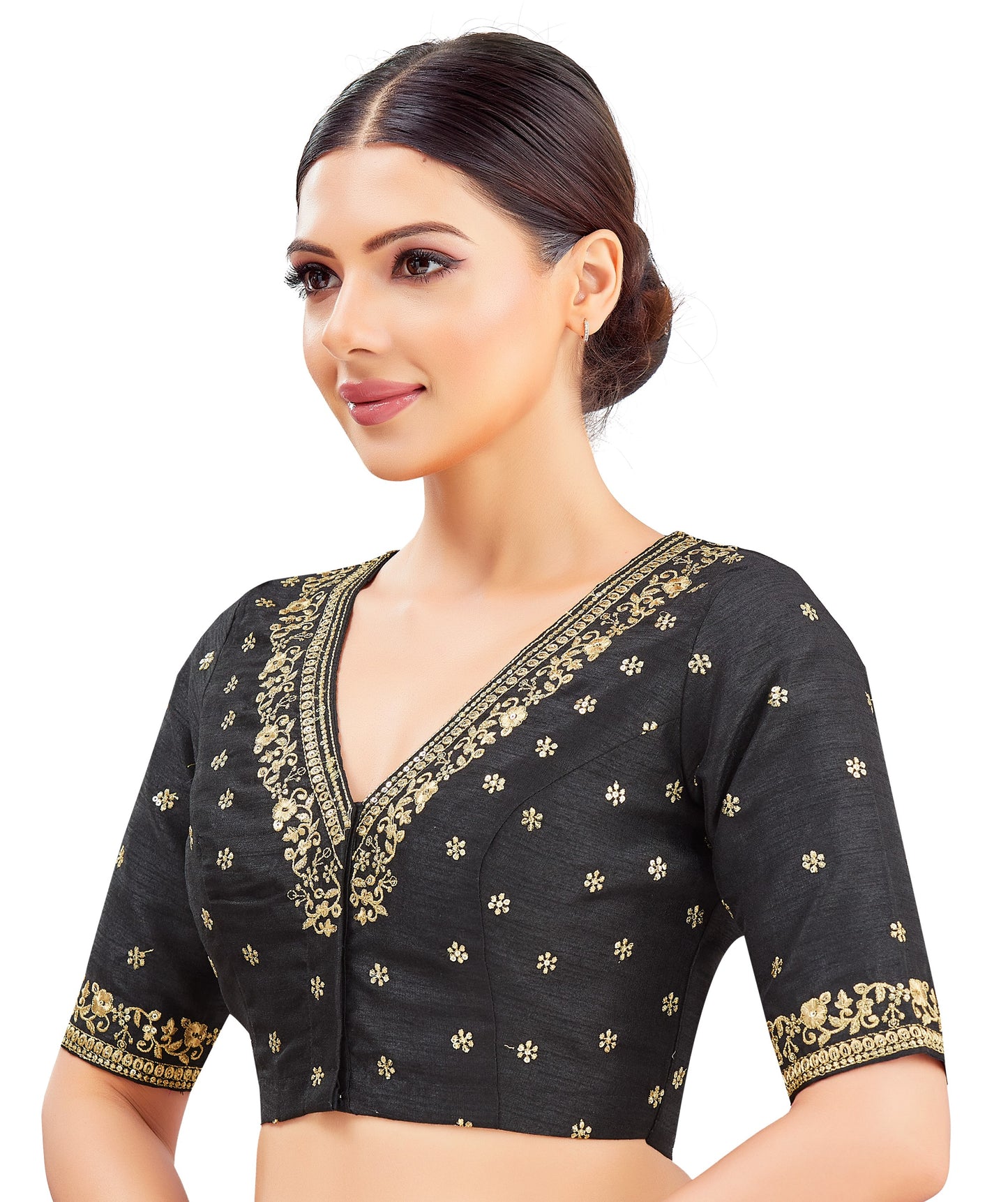Studio Shringaar Women's Black Embroidered Wedding Saree Blouse (Design 2847)