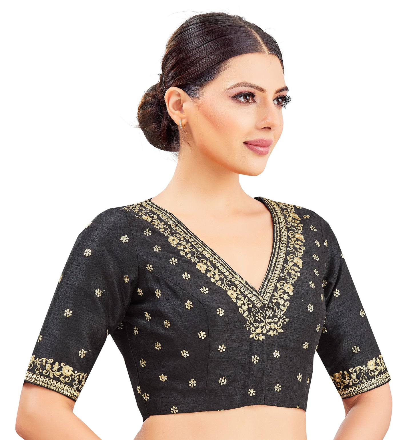 Studio Shringaar Women's Black Embroidered Wedding Saree Blouse (Design 2847)