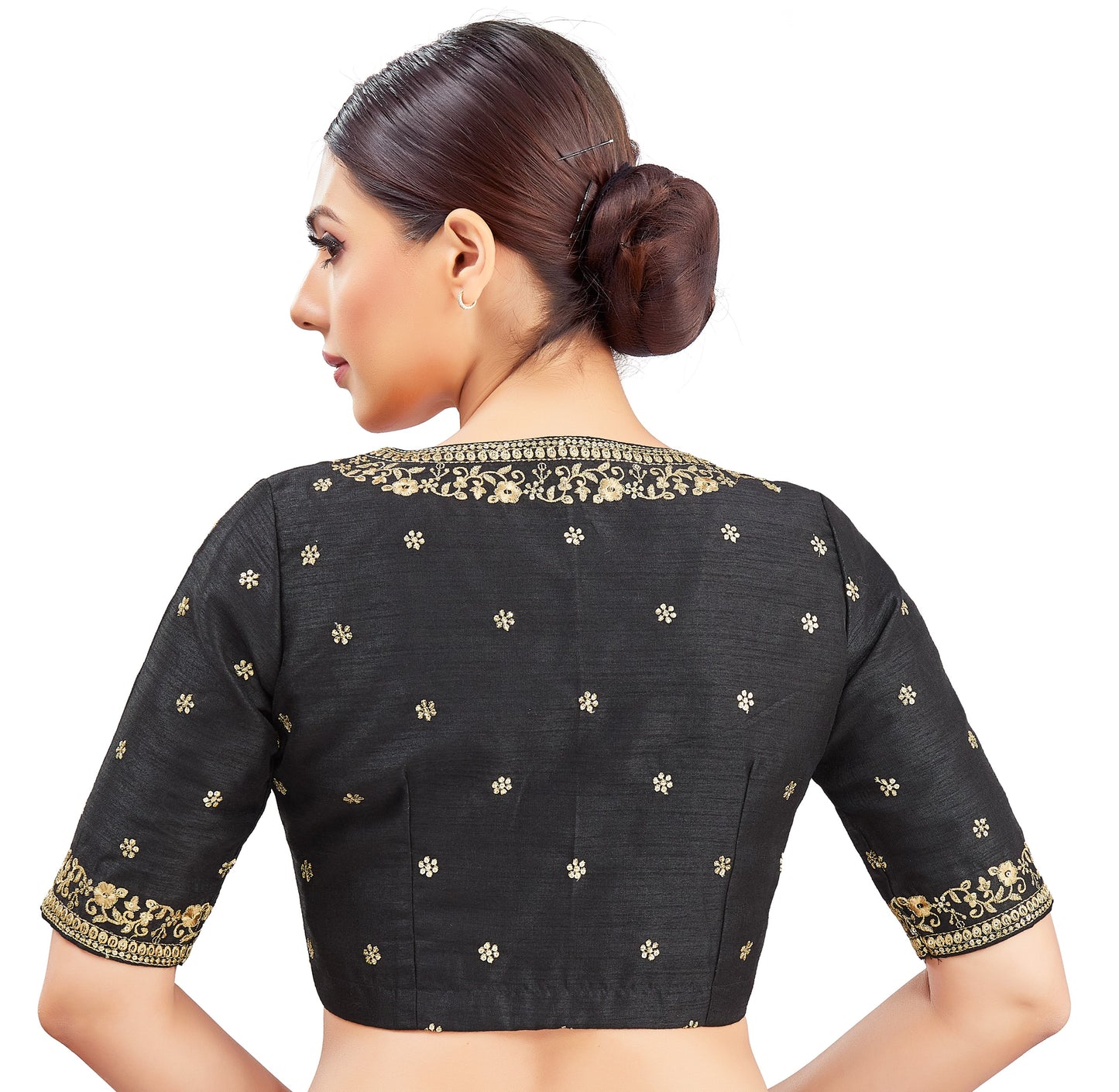 Studio Shringaar Women's Black Embroidered Wedding Saree Blouse (Design 2847)