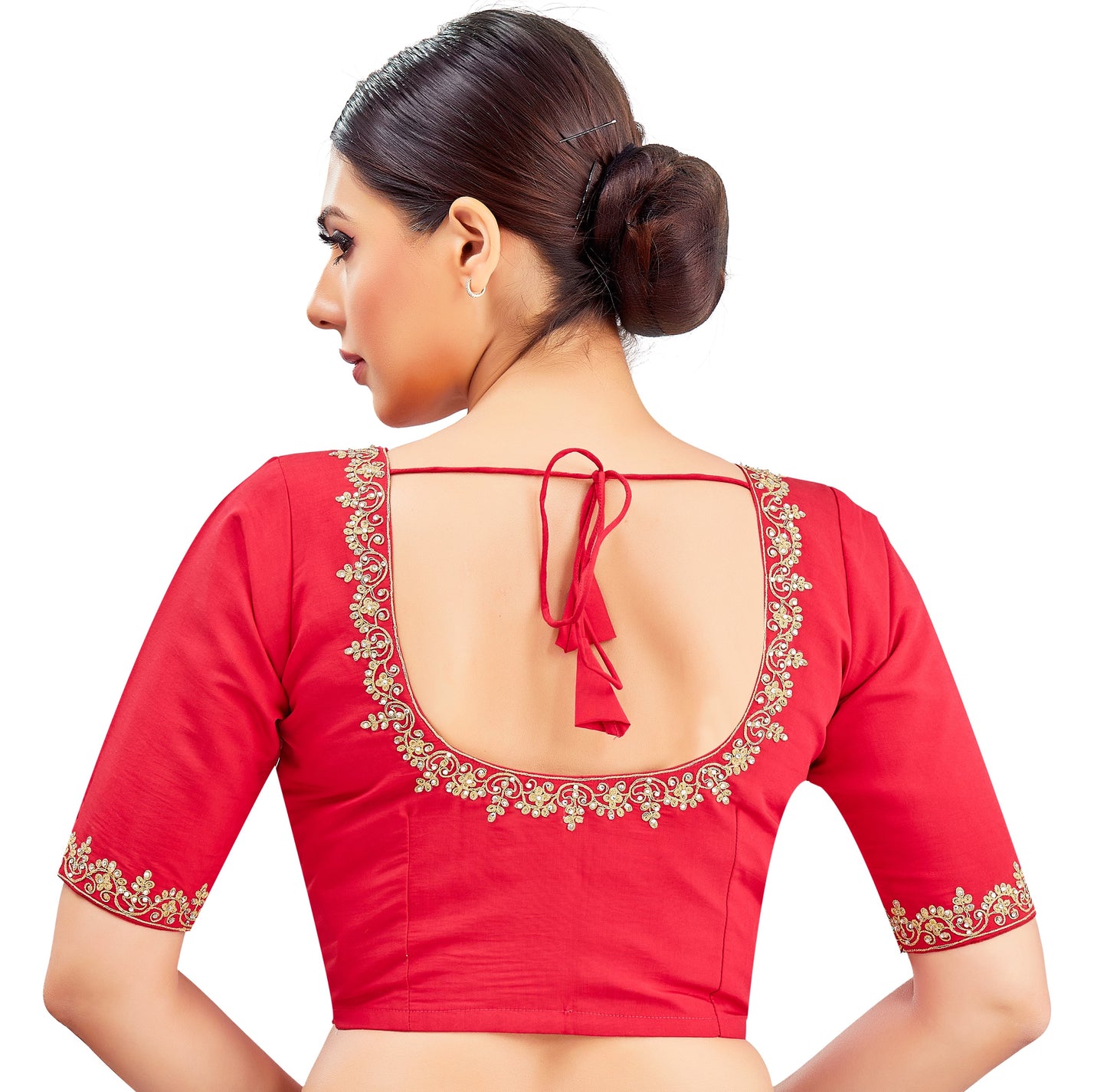 Studio Shringaar Women's Pink Viscose Cotton Embroidered Saree Blouse (Design 2849)