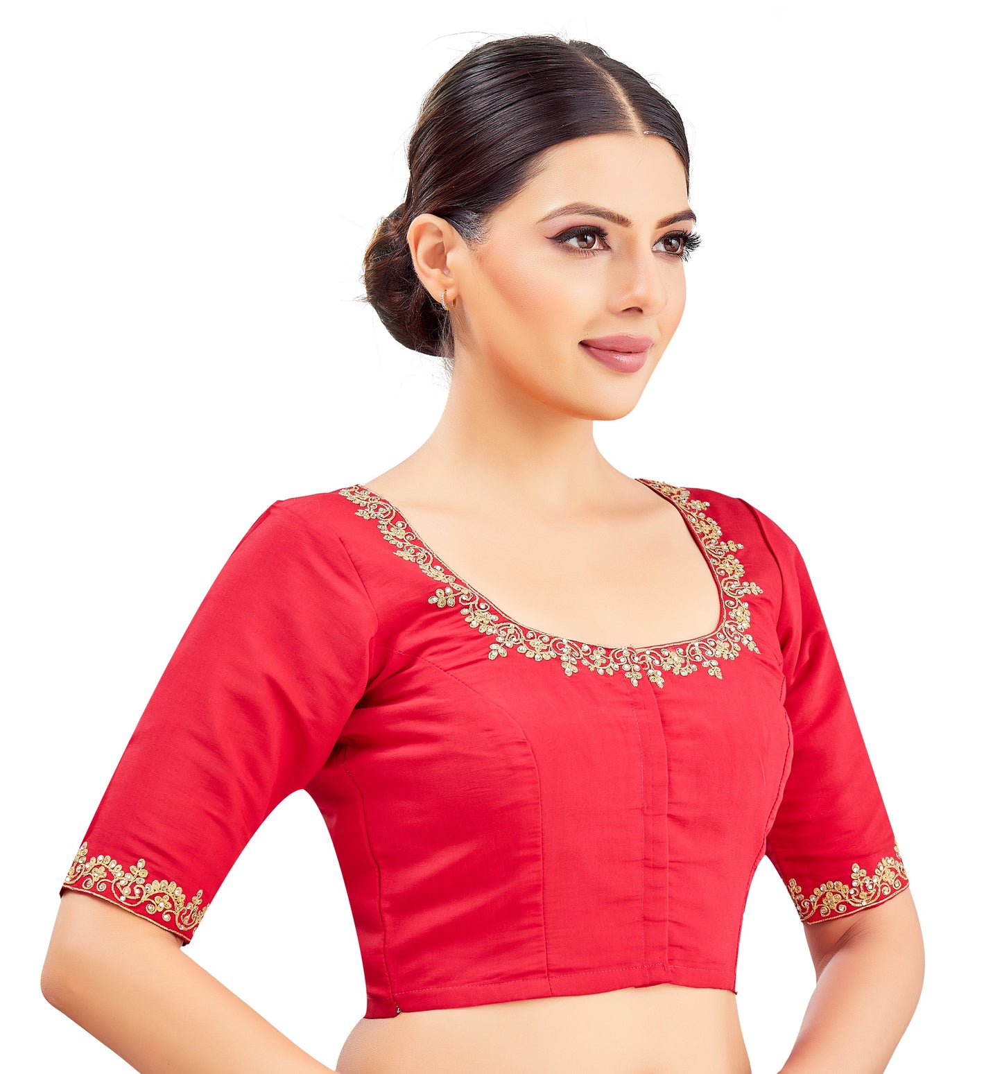 Studio Shringaar Women's Pink Viscose Cotton Embroidered Saree Blouse (Design 2849)