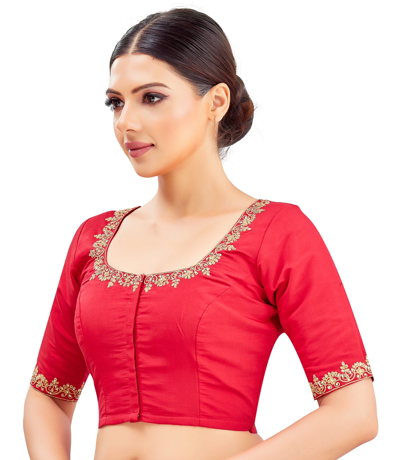 Studio Shringaar Women's Pink Viscose Cotton Embroidered Saree Blouse (Design 2849)