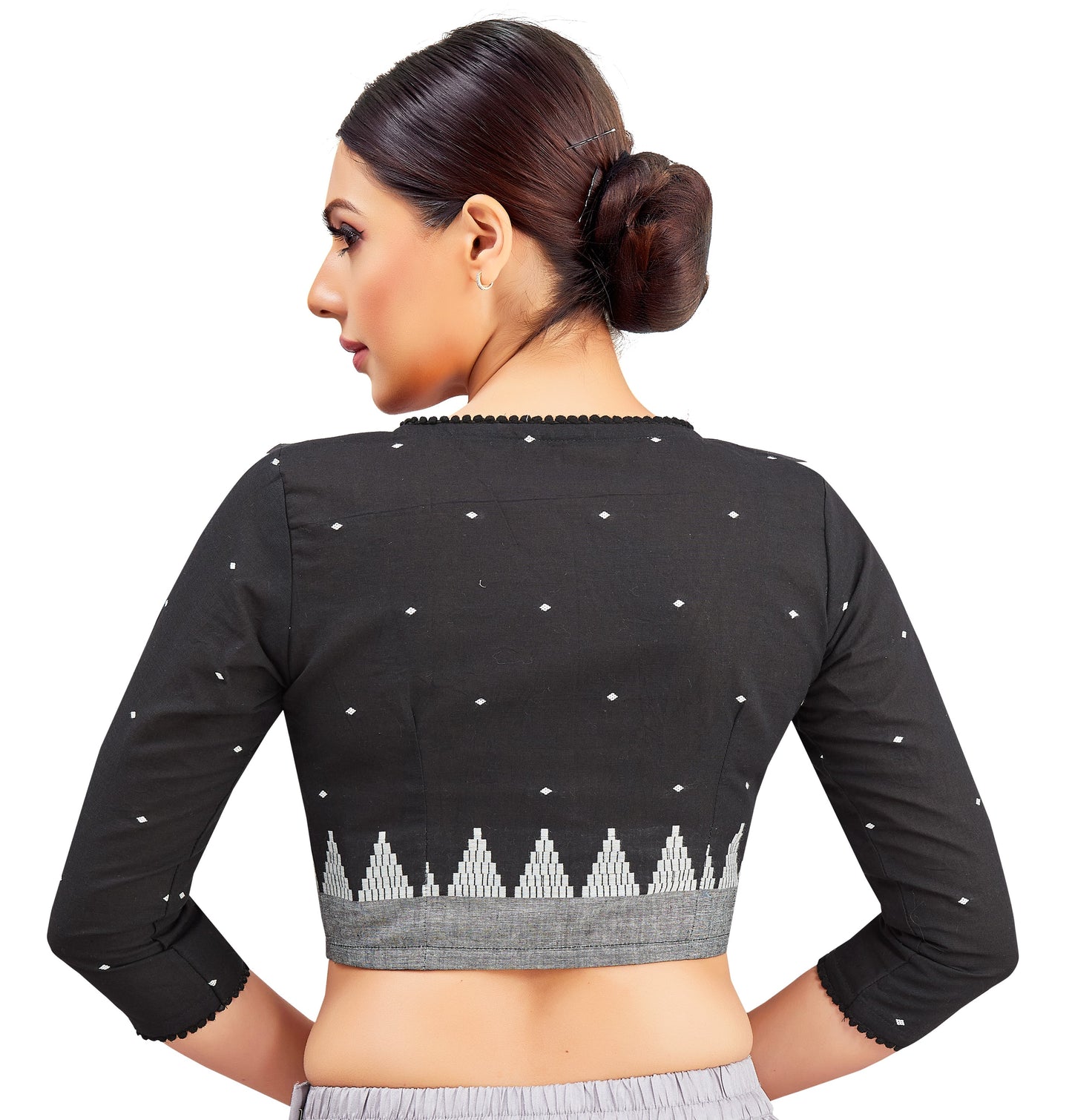 Studio Shringaar Women's Black Cotton Temple Border Readymade Saree Blouse (Design 2852)