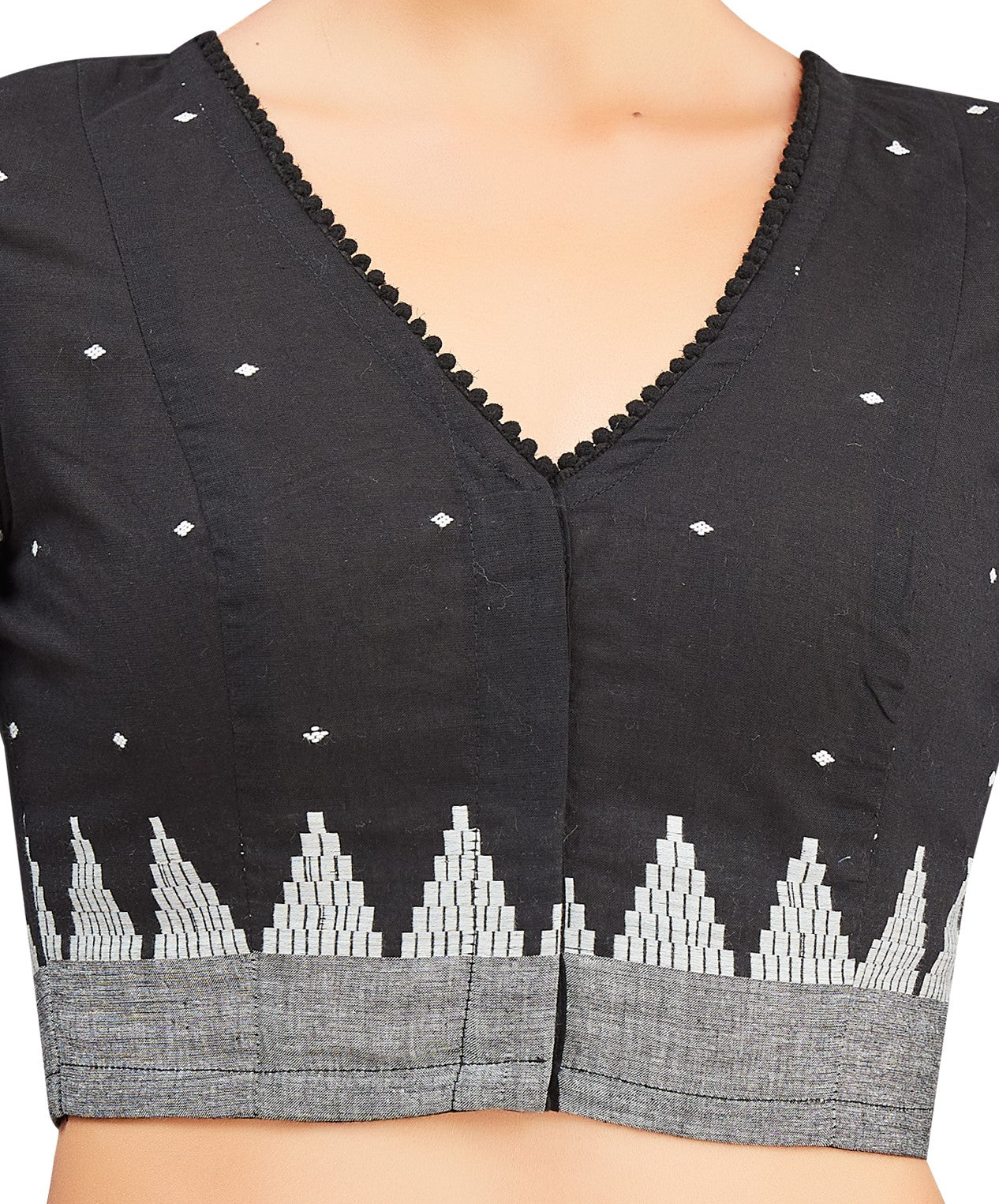 Studio Shringaar Women's Black Cotton Temple Border Readymade Saree Blouse (Design 2852)
