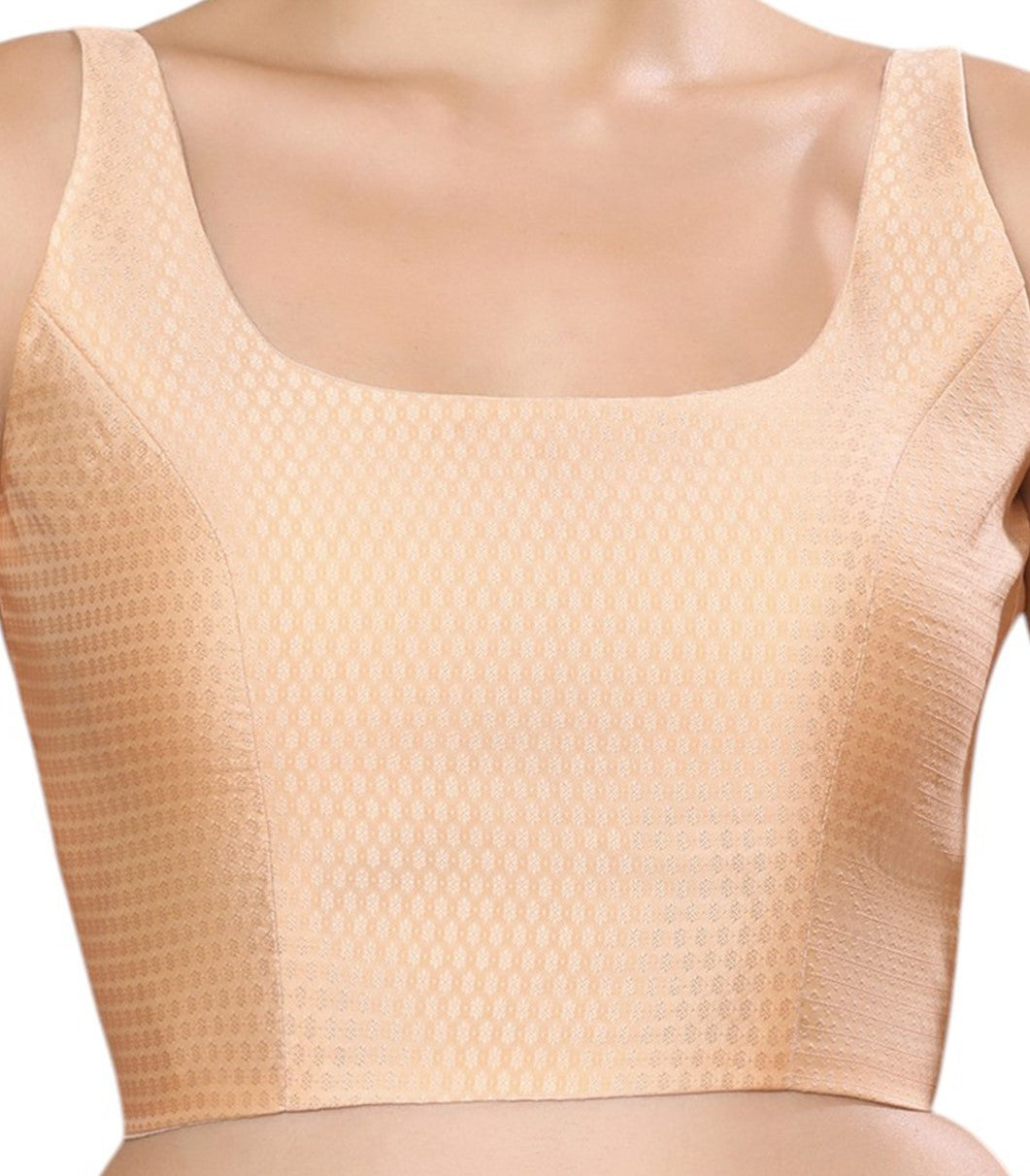 Champak Sheen -Women's Peach Brocade Sleeveless Saree Blouse (Design 2856)