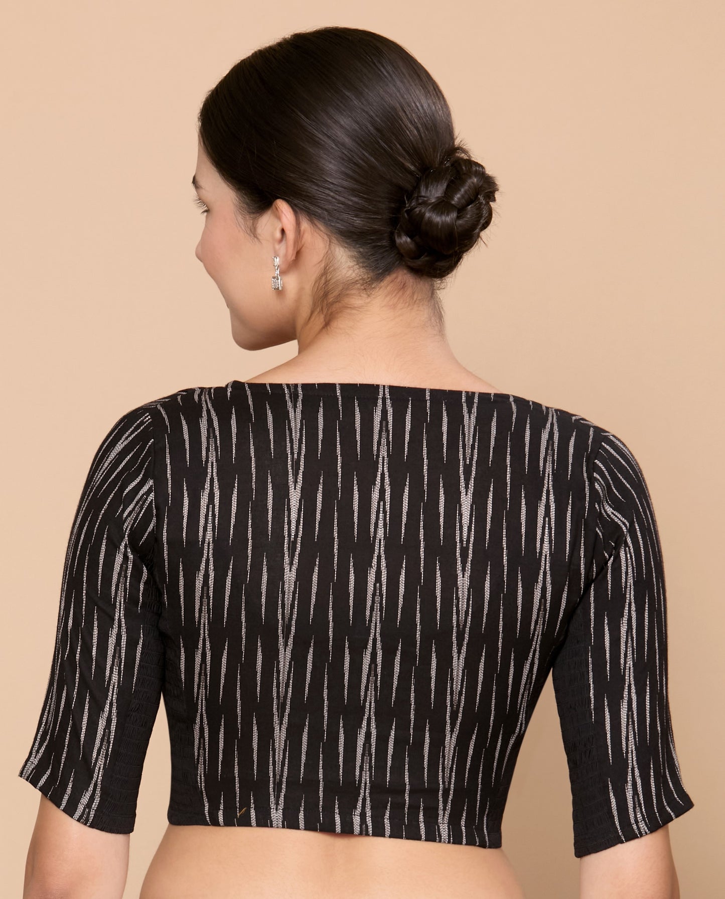 Studio Shringaar Women's Black Cotton Ikat Stretchable (Smocked) Readymade Saree Blouse (Design 2863)