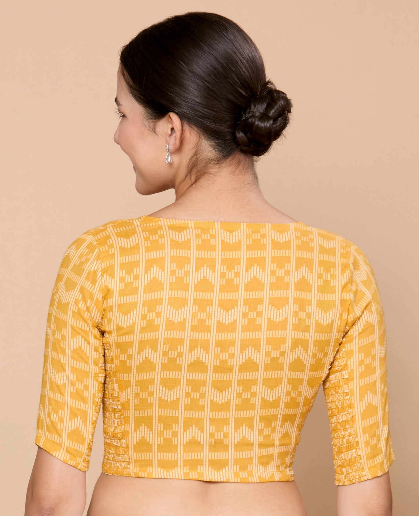 Studio Shringaar Women's Yellow Cotton Handloom Stretchable (Smocked) Readymade Saree Blouse (Design 2865)