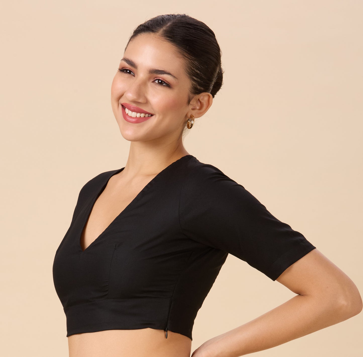 Studio Shringaar Women's Black Natural Rayon Solid Coloured Soft Readymade Saree Blouse (Design 2879)