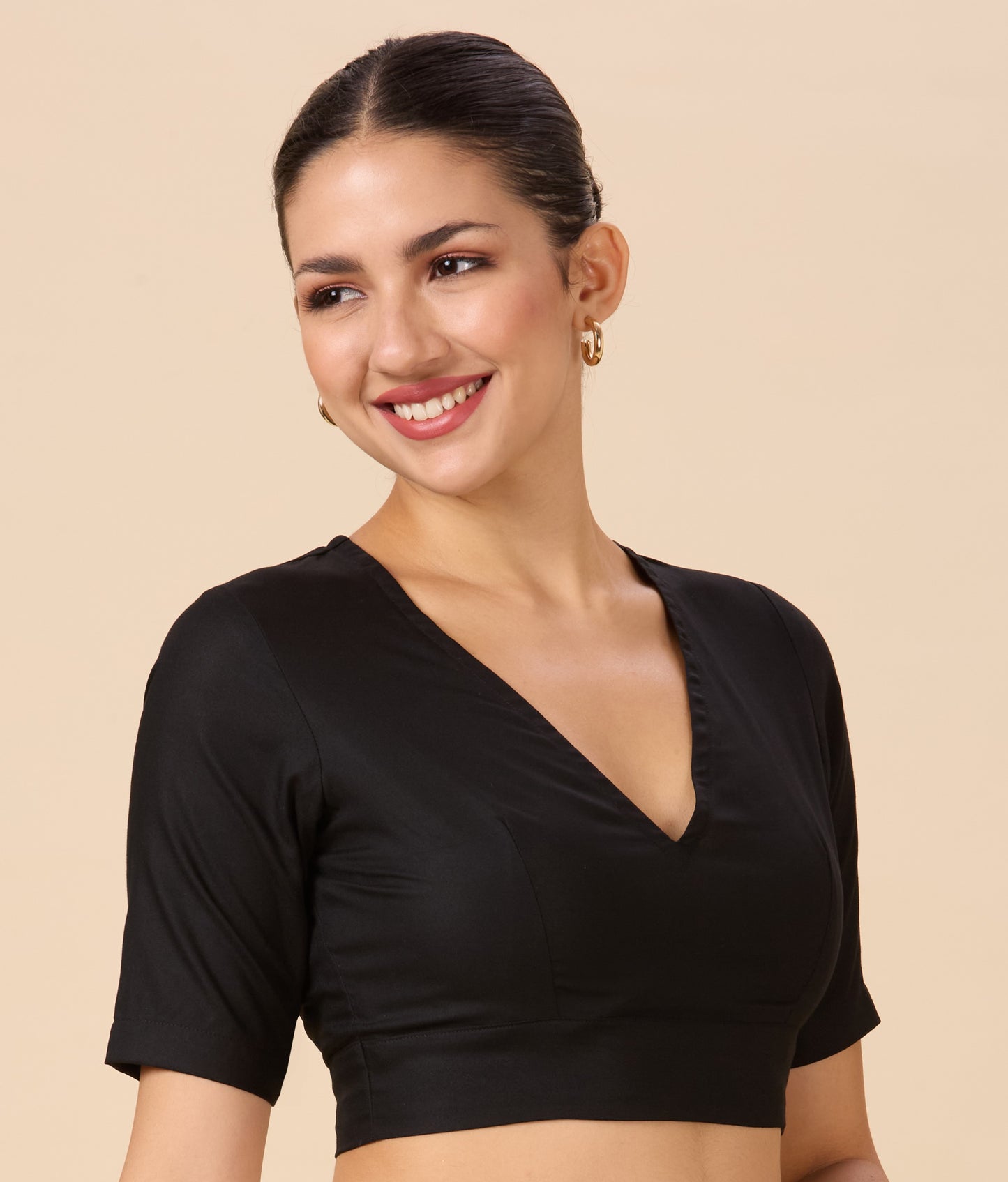 Studio Shringaar Women's Black Natural Rayon Solid Coloured Soft Readymade Saree Blouse (Design 2879)