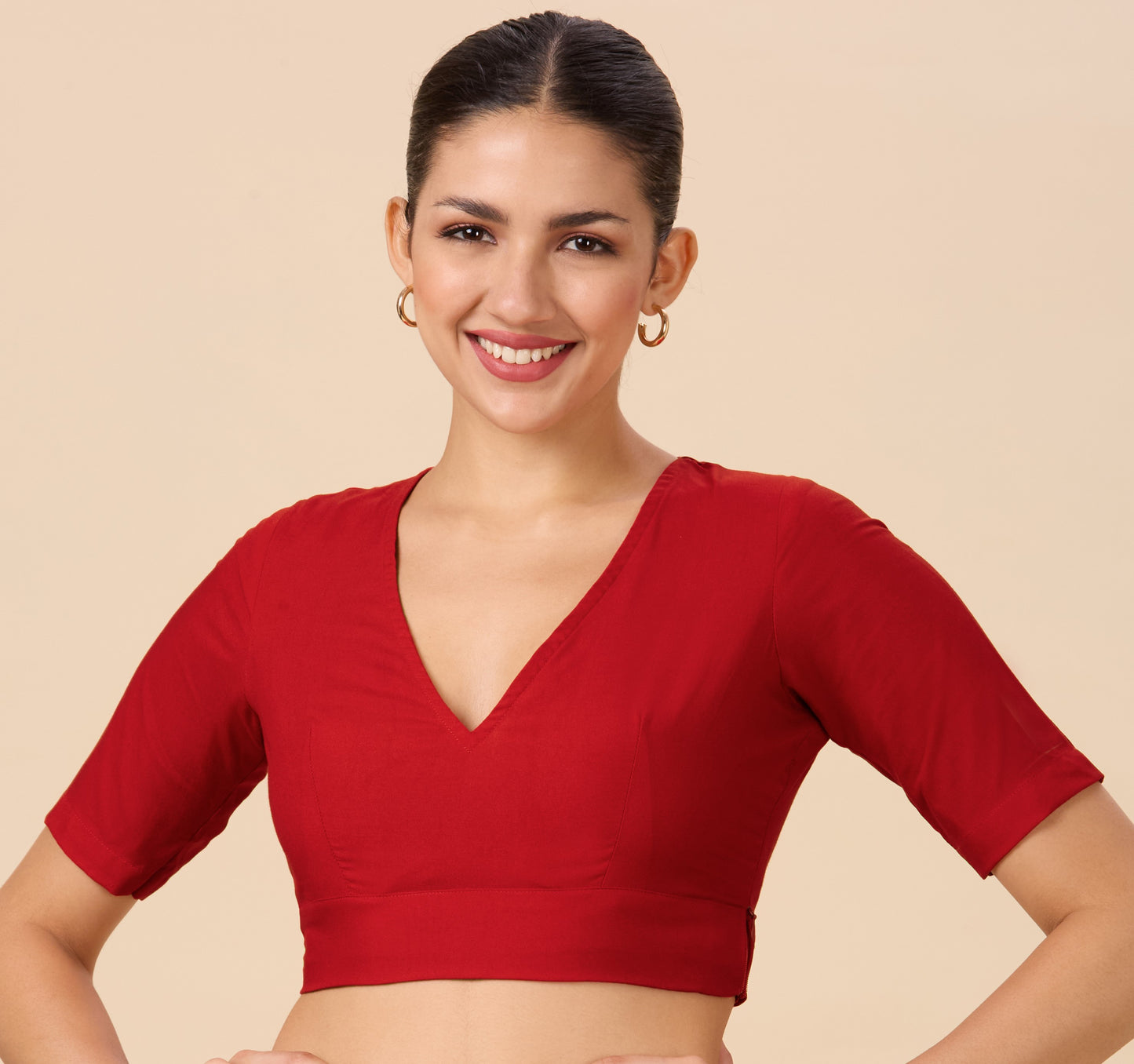 Studio Shringaar Women's Red Natural Rayon Solid Coloured Soft Readymade Saree Blouse (Design 2879)