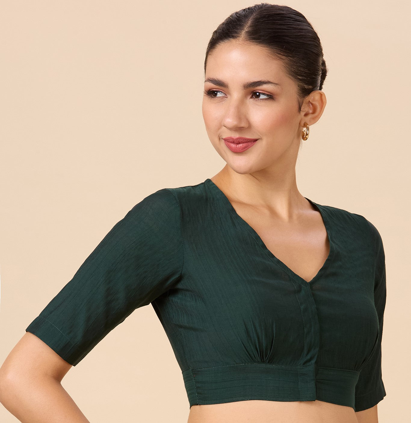 Studio Shringaar Women's Bottle Green Viscose Smart V Neck Readymade Saree Blouse (Design 2880)
