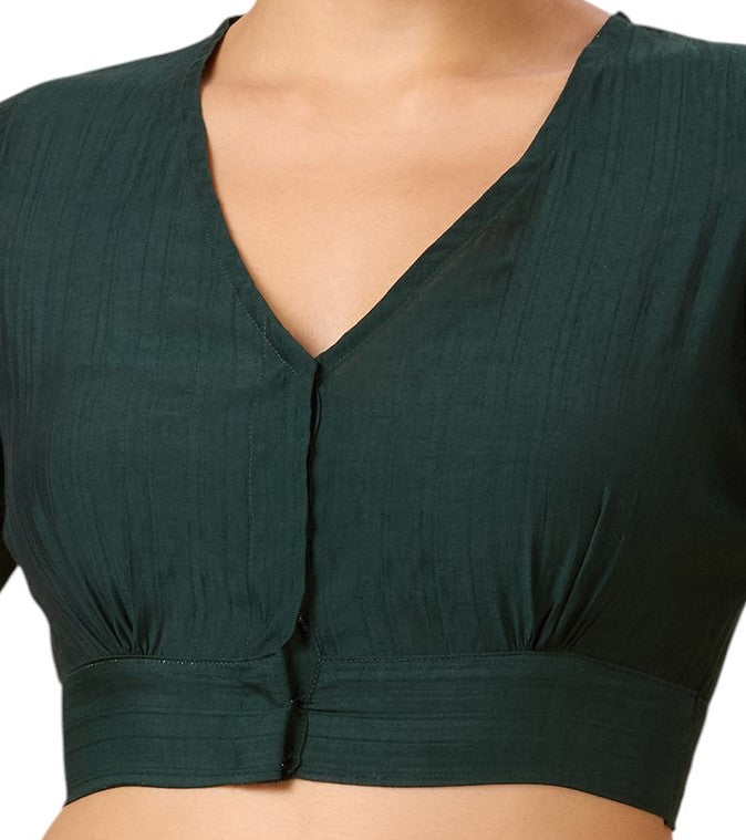 Studio Shringaar Women's Bottle Green Viscose Smart V Neck Readymade Saree Blouse (Design 2880)