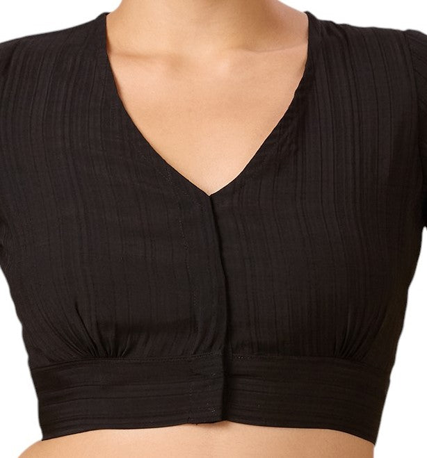 Studio Shringaar Women's Black Viscose Smart V Neck Readymade Saree Blouse (Design 2880)