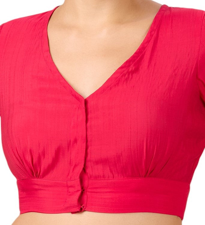 Studio Shringaar Women's Pink Viscose Smart V Neck Readymade Saree Blouse (Design 2880)