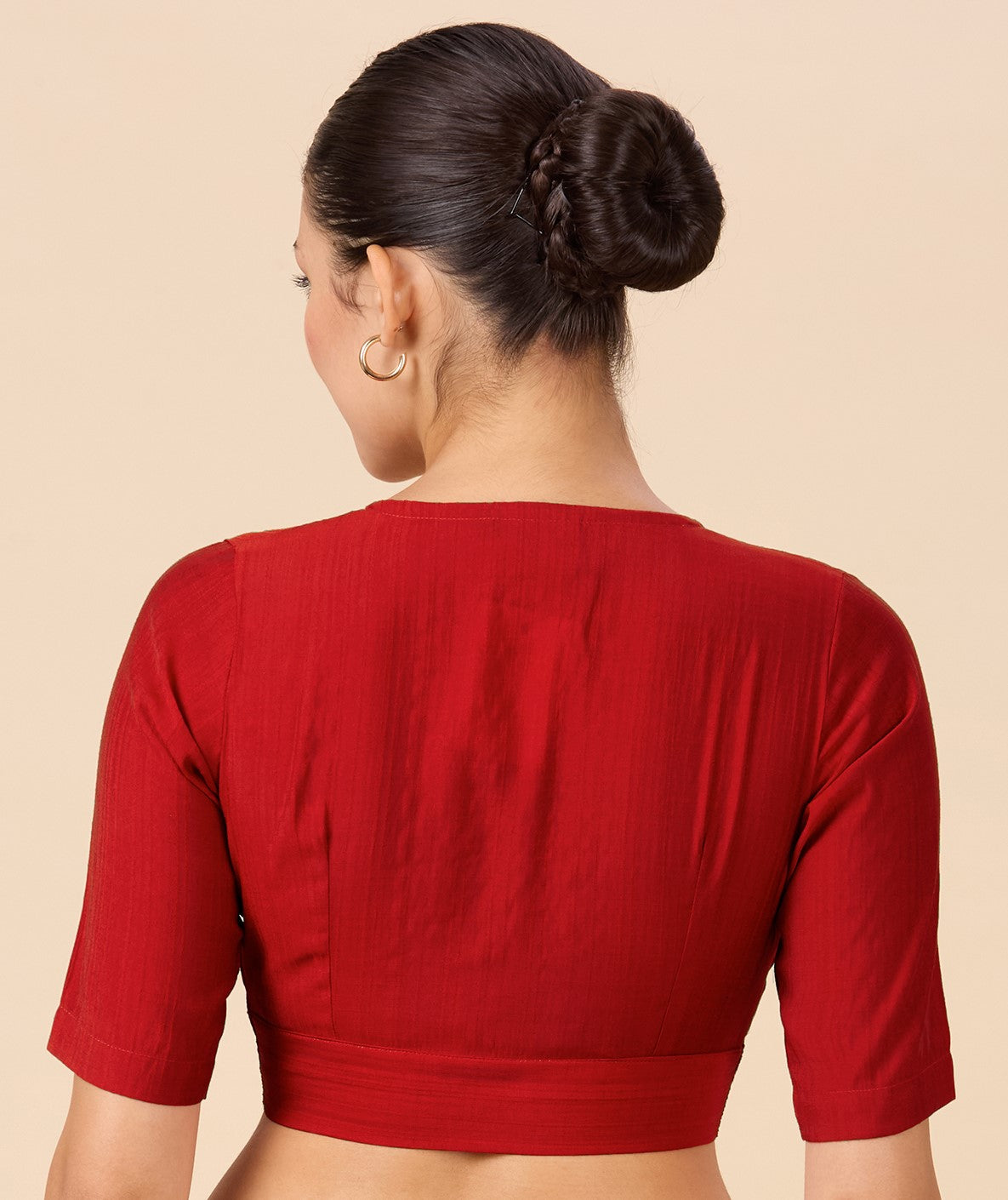 Studio Shringaar Women's Red Viscose Smart V Neck Readymade Saree Blouse (Design 2880)