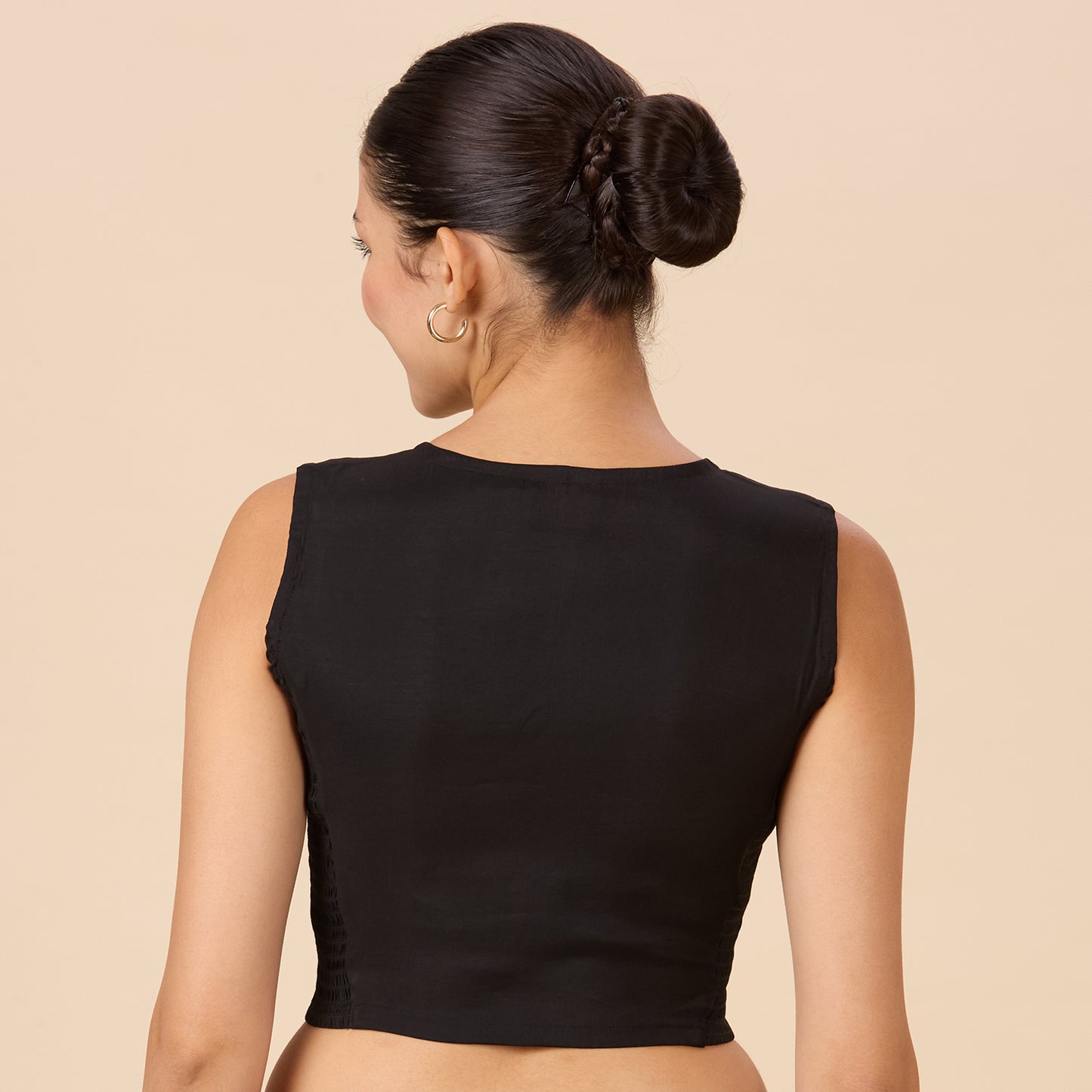 Women's Black Cotton Silk Stretchable (Smocked ) Sleeveless Readymade Saree Blouse (Design 2881)