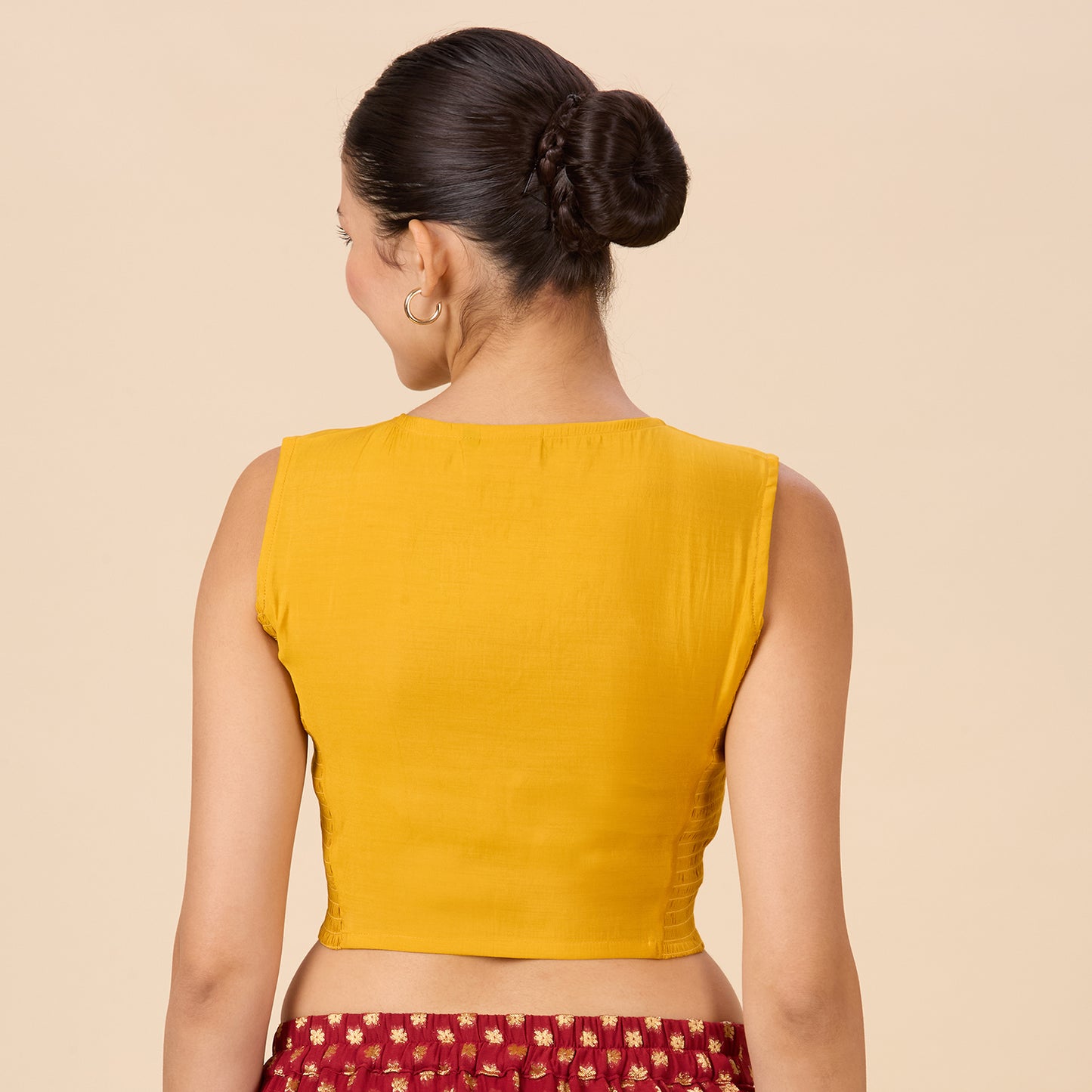Women's Mustard Cotton Silk Stretchable (Smocked ) Sleeveless Readymade Saree Blouse (Design 2881)
