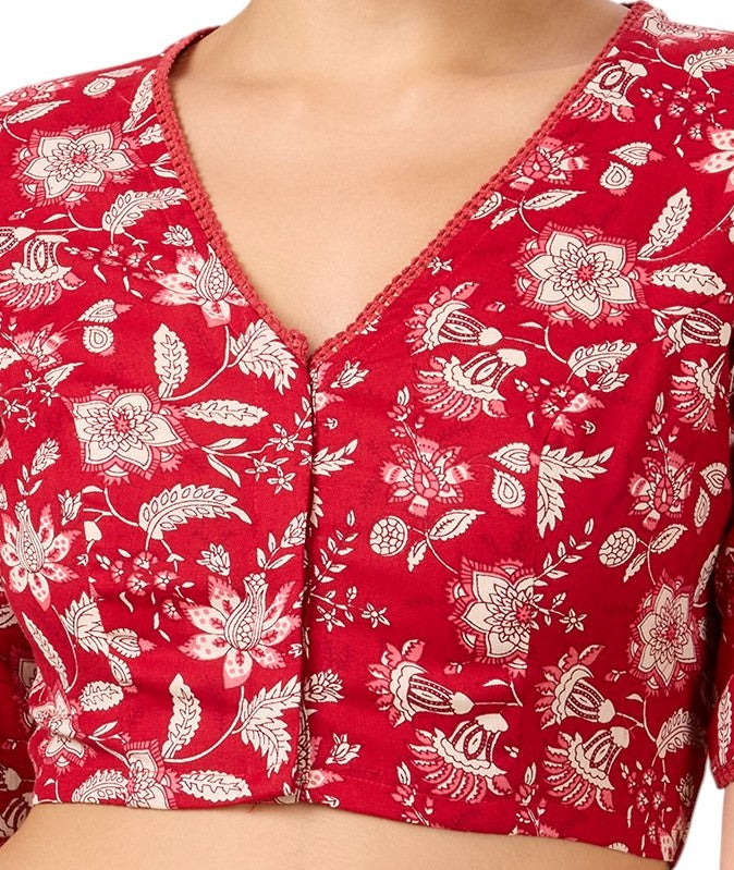 Studio Shringaar Women's Maroon Linen Printed Readymade Saree Blouse(design 2882)