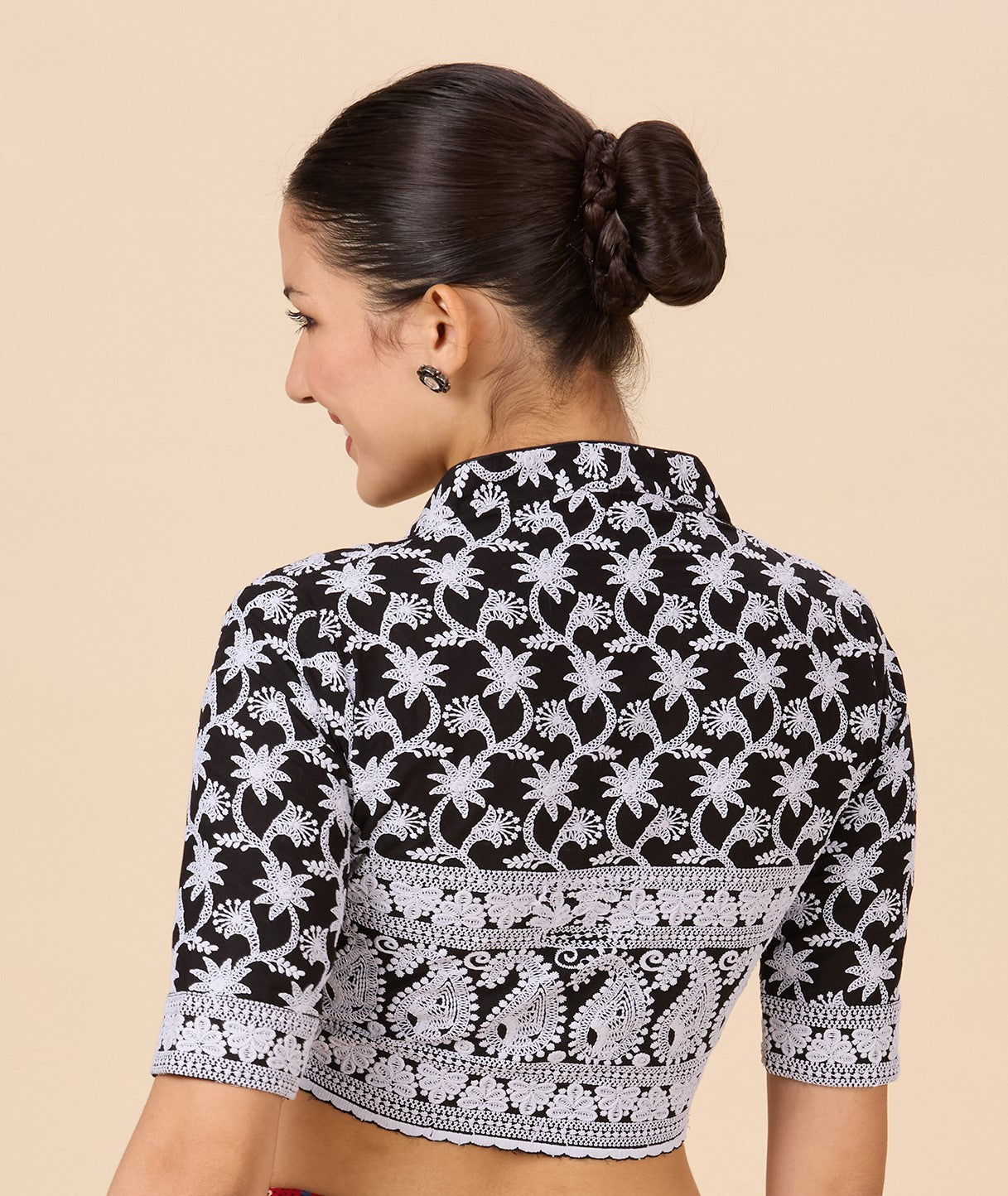 Studio Shringaar Women's Black Cotton Chikankari Readymade Saree Blouse (Design 2884)