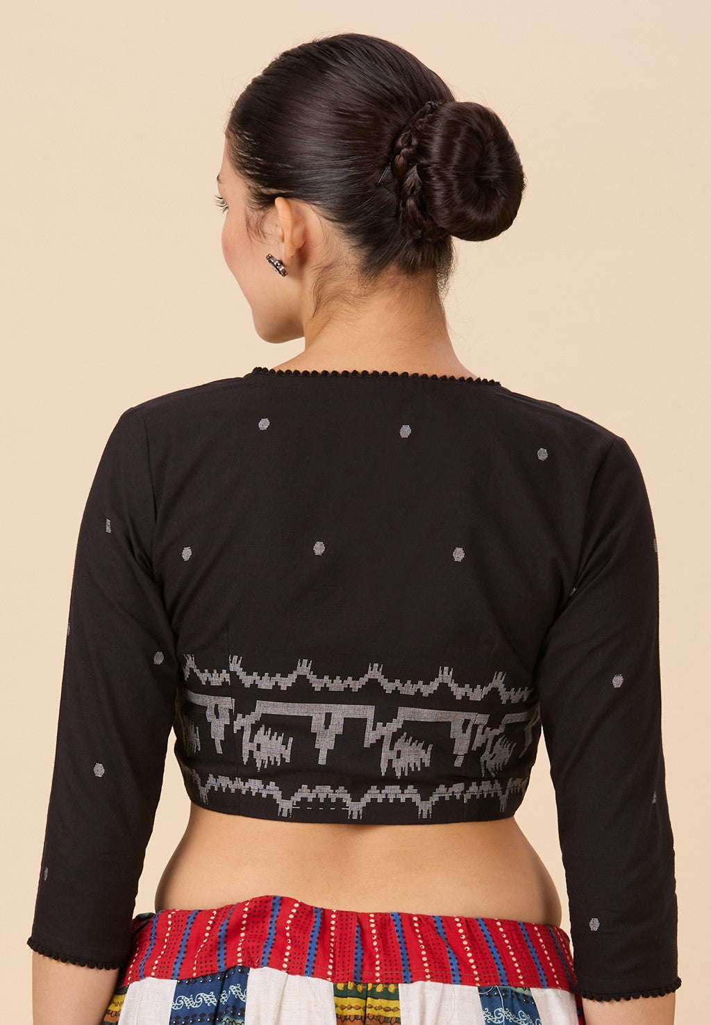 Studio Shringaar Women's Black Cotton Temple Border Readymade Saree Blouse(Design 2885)