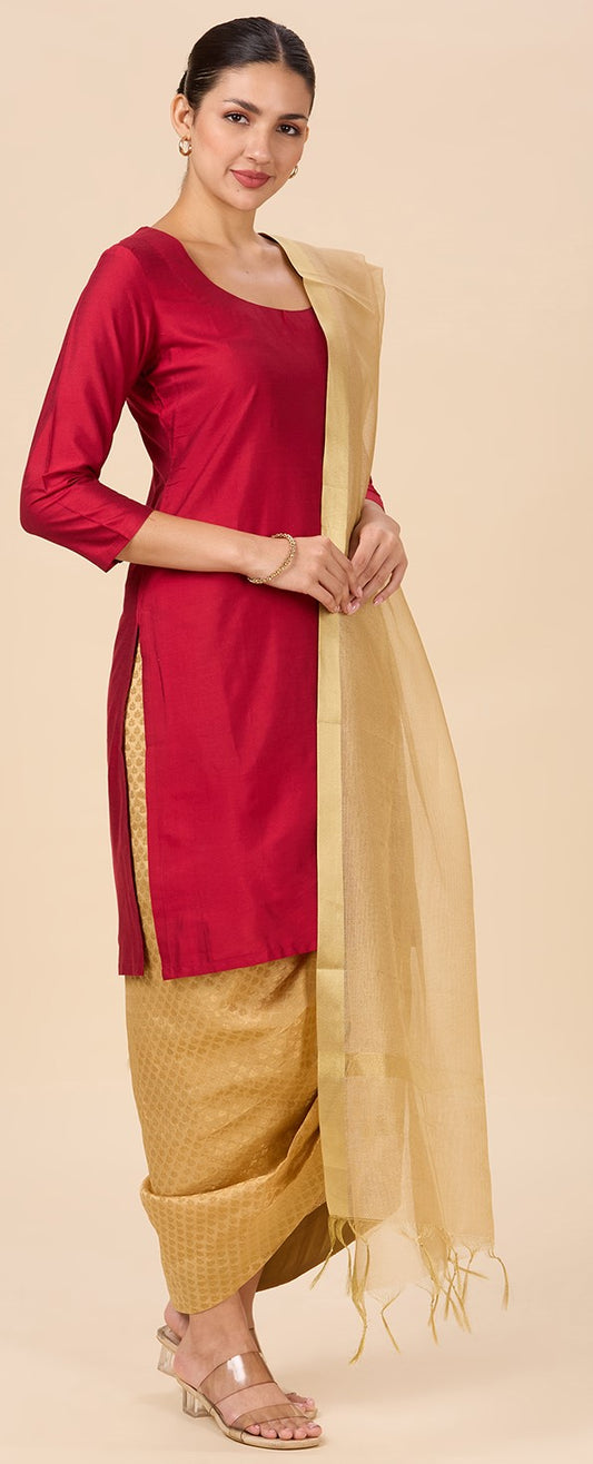 Women's Golden Zari Handloom Dupatta (Gold, 34" X 2.4 Meters) (Design - 2888)