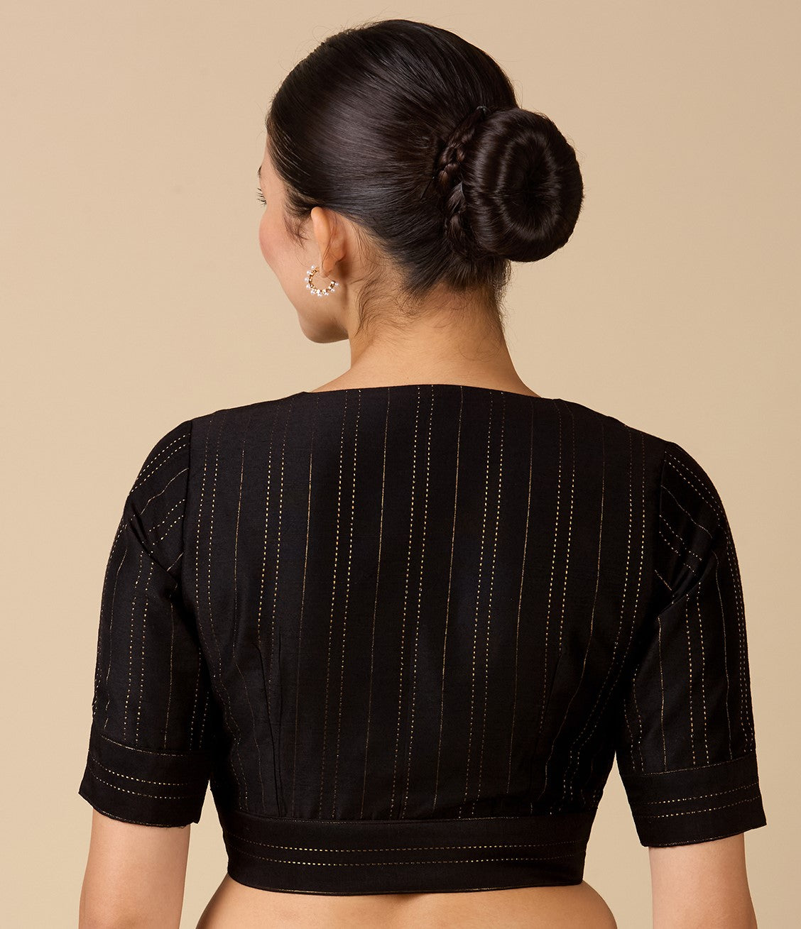 Studio Shringaar Women's Black Cotton Silk Blended Saree Blouse with Zari Stripes(Design 2889)