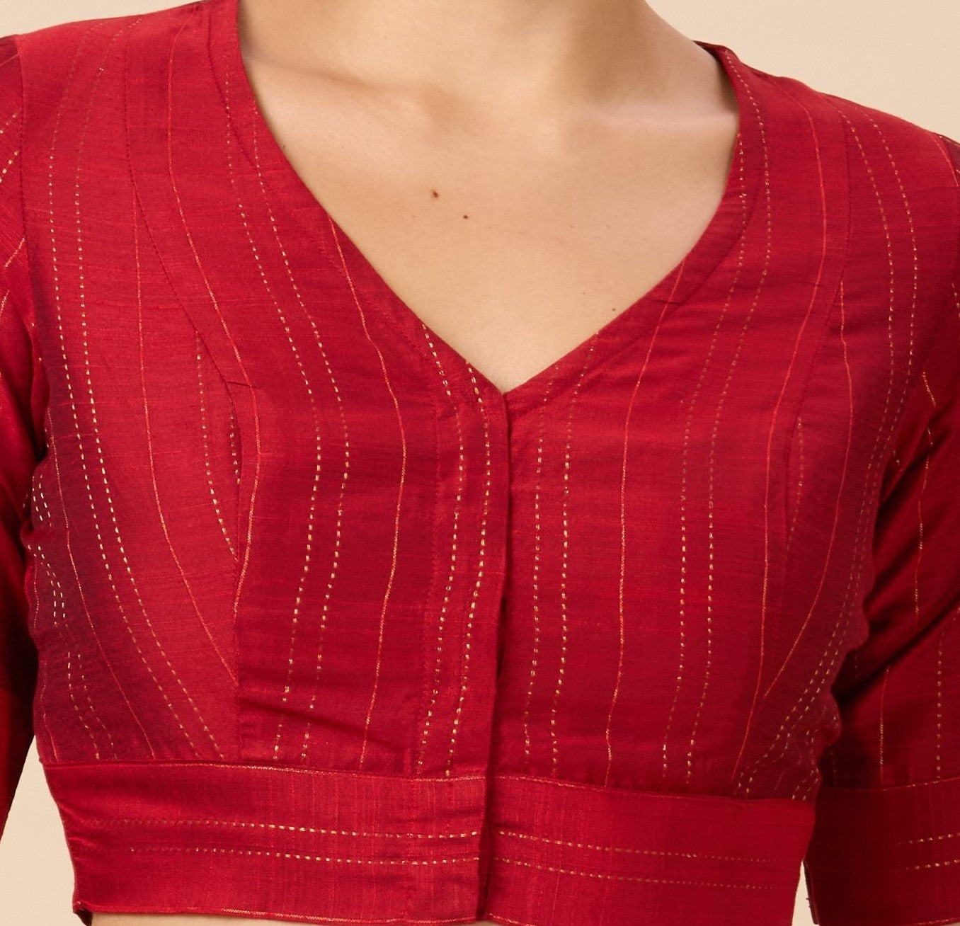 Studio Shringaar Women's Maroon Cotton Silk Blended Saree Blouse with Zari Stripes(Design 2889)