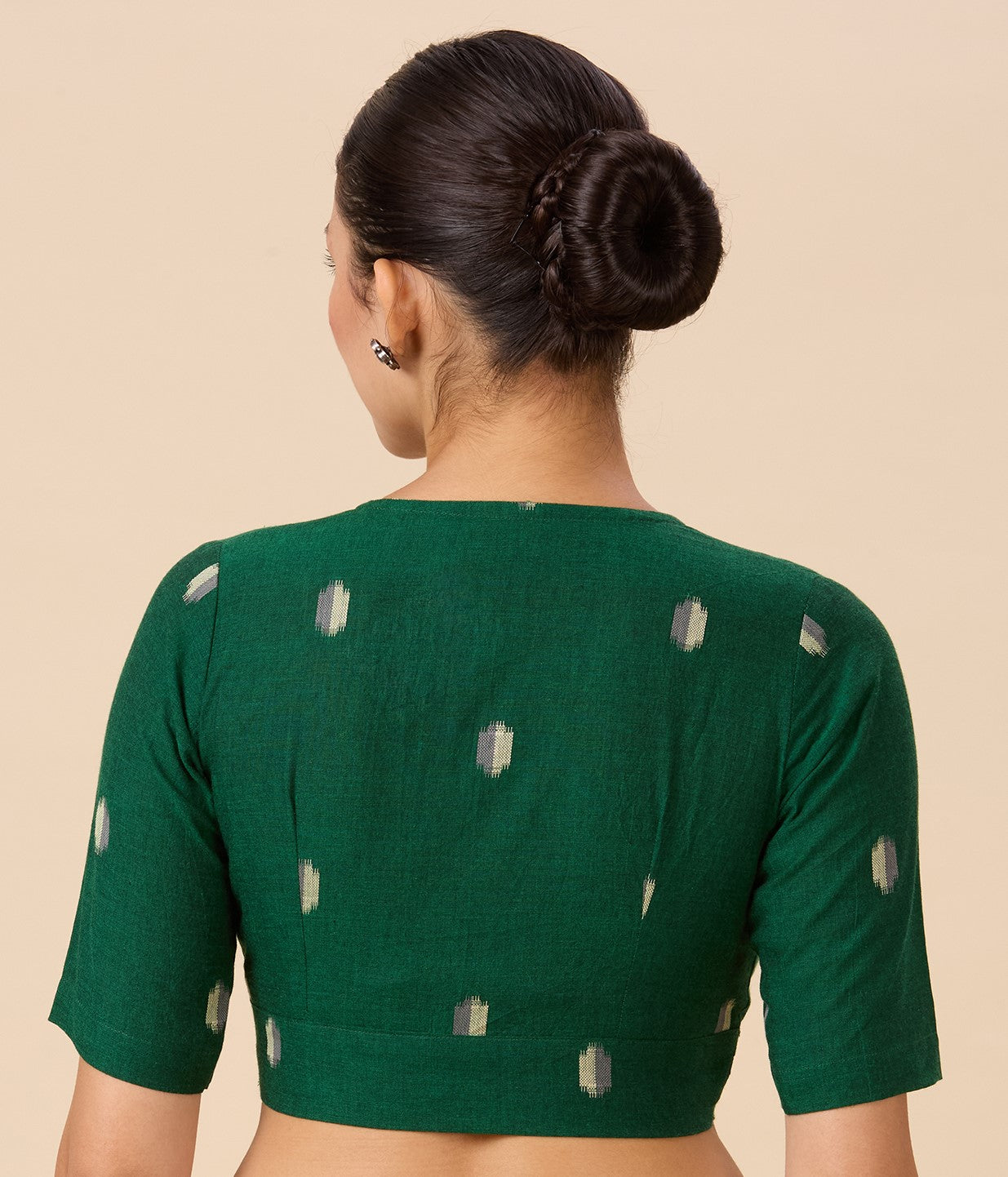 Studio Shringaar Women's Green Pure Cotton Soft Ikat Front Open Readymade Saree Blouse (Design 2895)