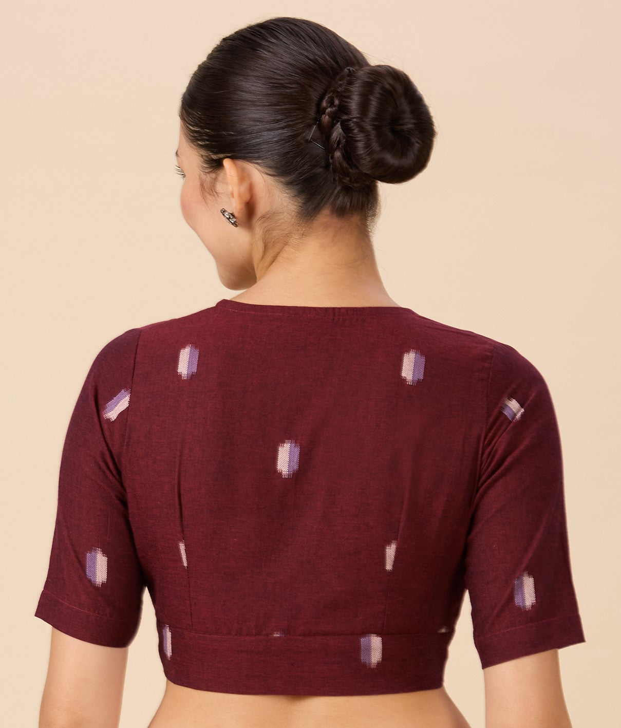 Studio Shringaar Women's Maroon Pure Cotton Soft Ikat Front Open Readymade Saree Blouse (Design 2895)