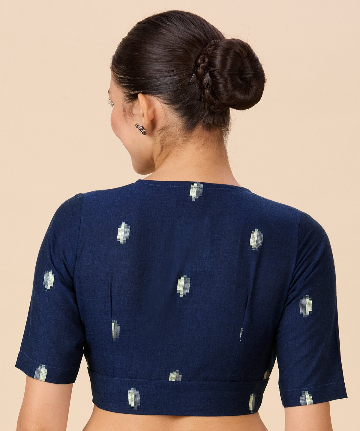 Studio Shringaar Women's Navy Blue Pure Cotton Soft Ikat Front Open Readymade Saree Blouse (Design 2895)