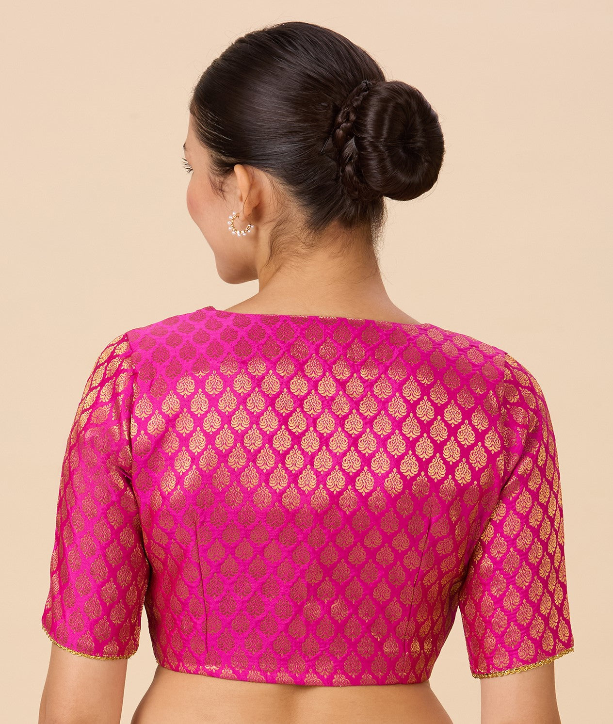 Studio Shringaar Women's Pink Brocade V-Neck Readymade Saree Blouse (Design 2900)