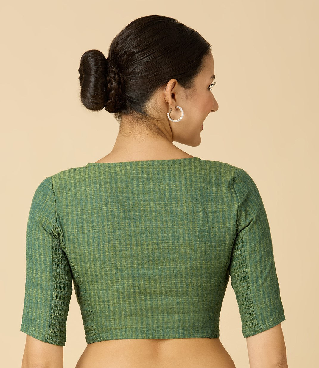 Studio Shringaar Women's Mehendi Cotton Madras Checks Saree Blouse with Stretchable Sides (Design 2903)