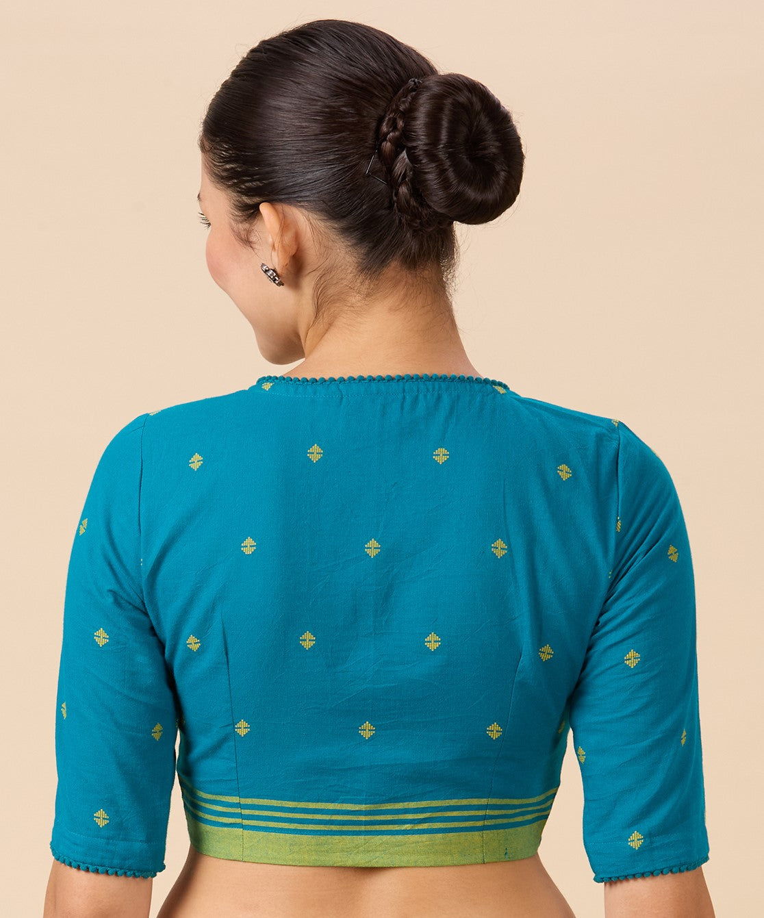 Studio Shringaar Women's Blue Handloom Cotton Dobby Readymade Saree Blouse (Design 2904)