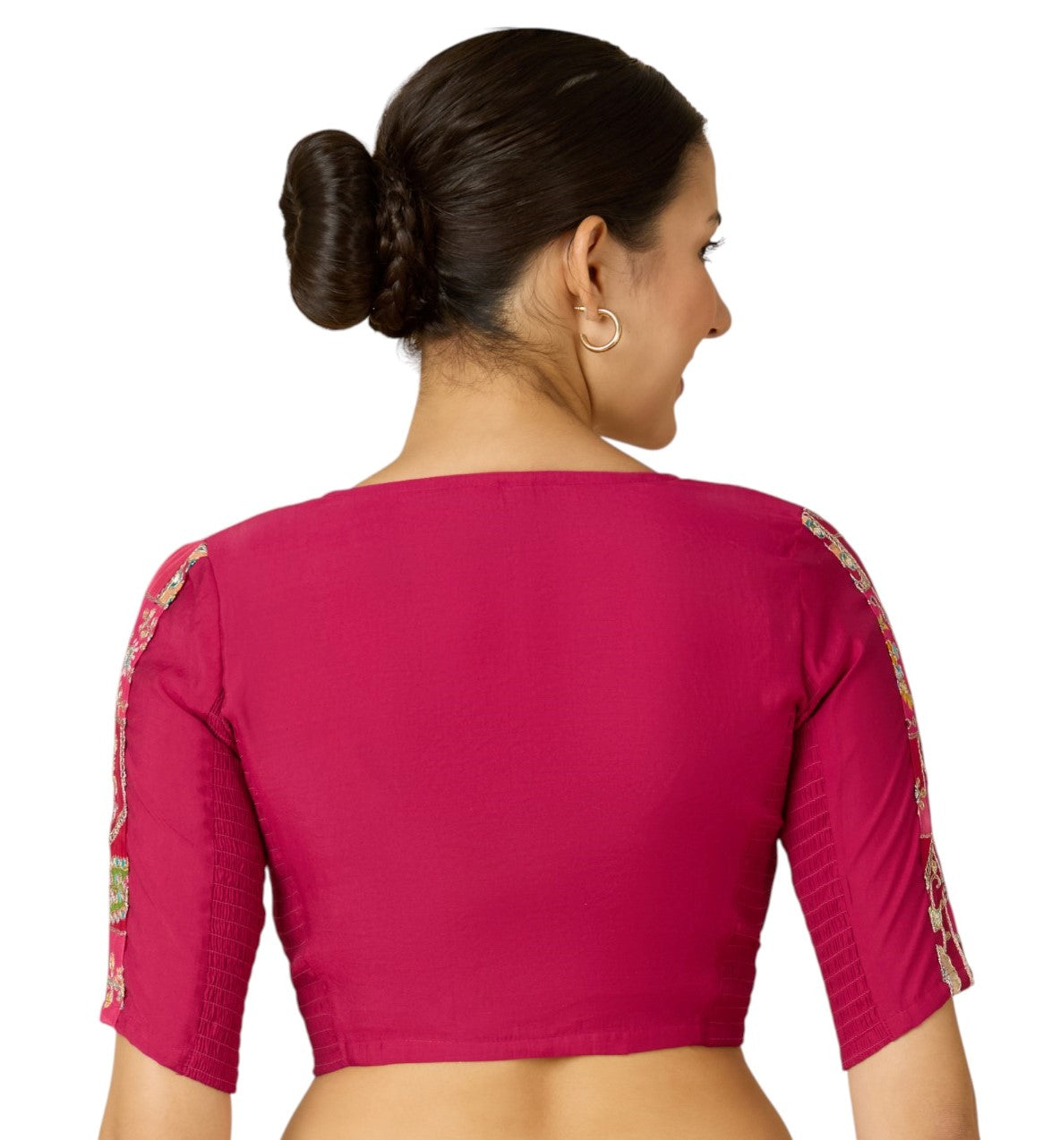 Studio Shringaar Women's Pink Pure Viscose Crepe Embroidered Stretchable (Smocked) Saree Blouse (Design 2908)