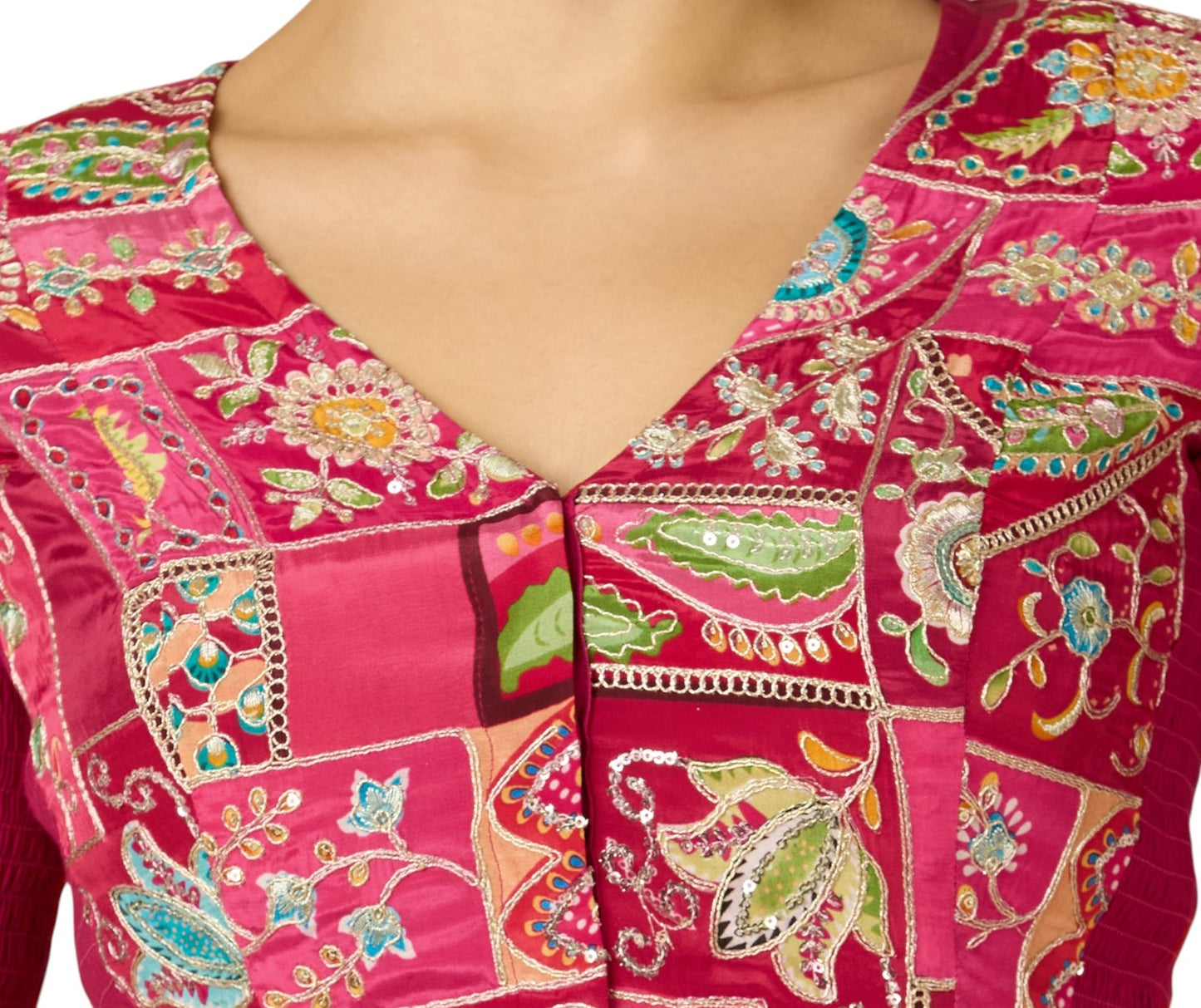 Studio Shringaar Women's Pink Pure Viscose Crepe Embroidered Stretchable (Smocked) Saree Blouse (Design 2908)