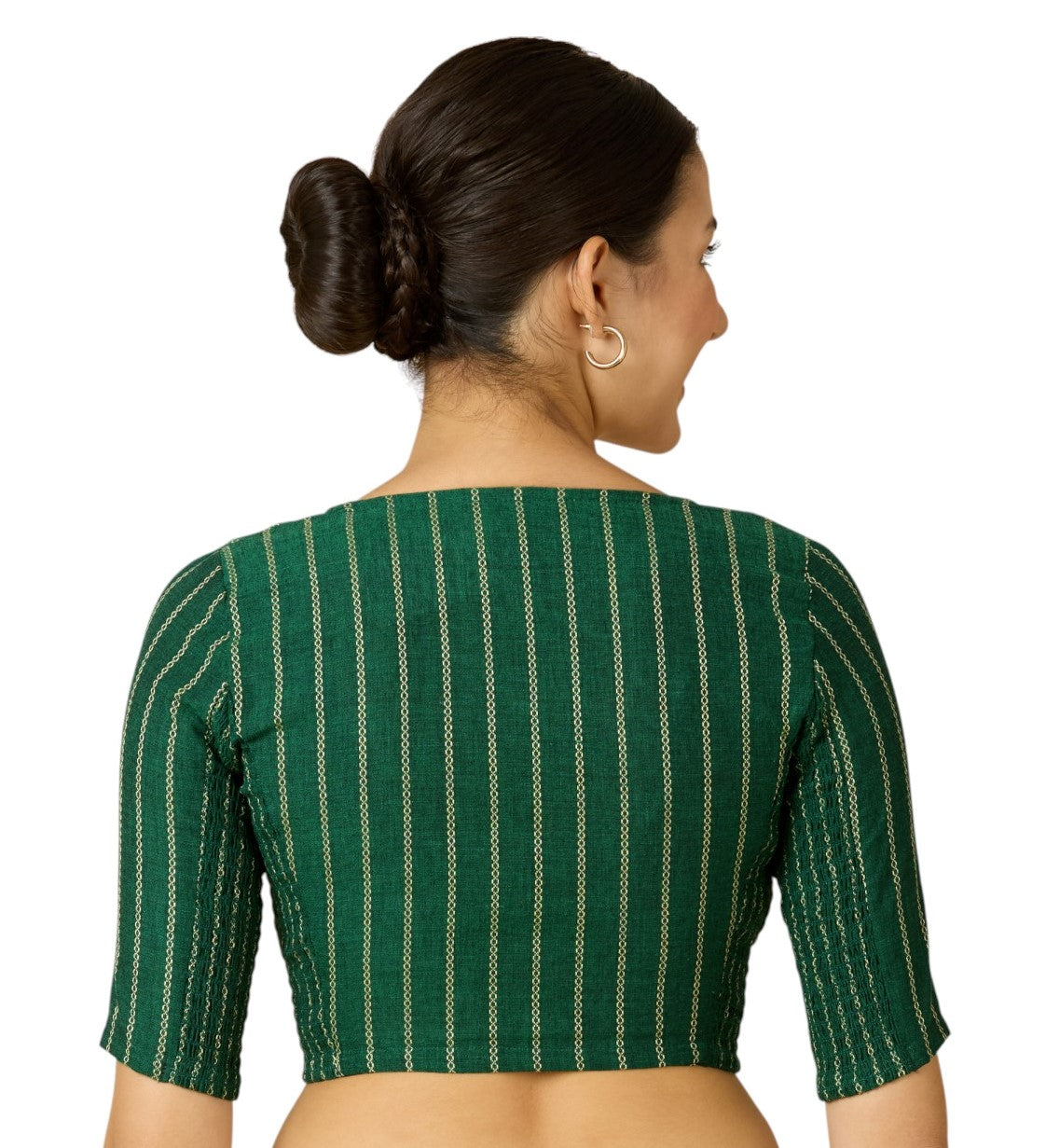 Studio Shringaar Women's Green Handloom Cotton Side Stretchable (Smocked) Readymade Saree Blouse (Design 2909)