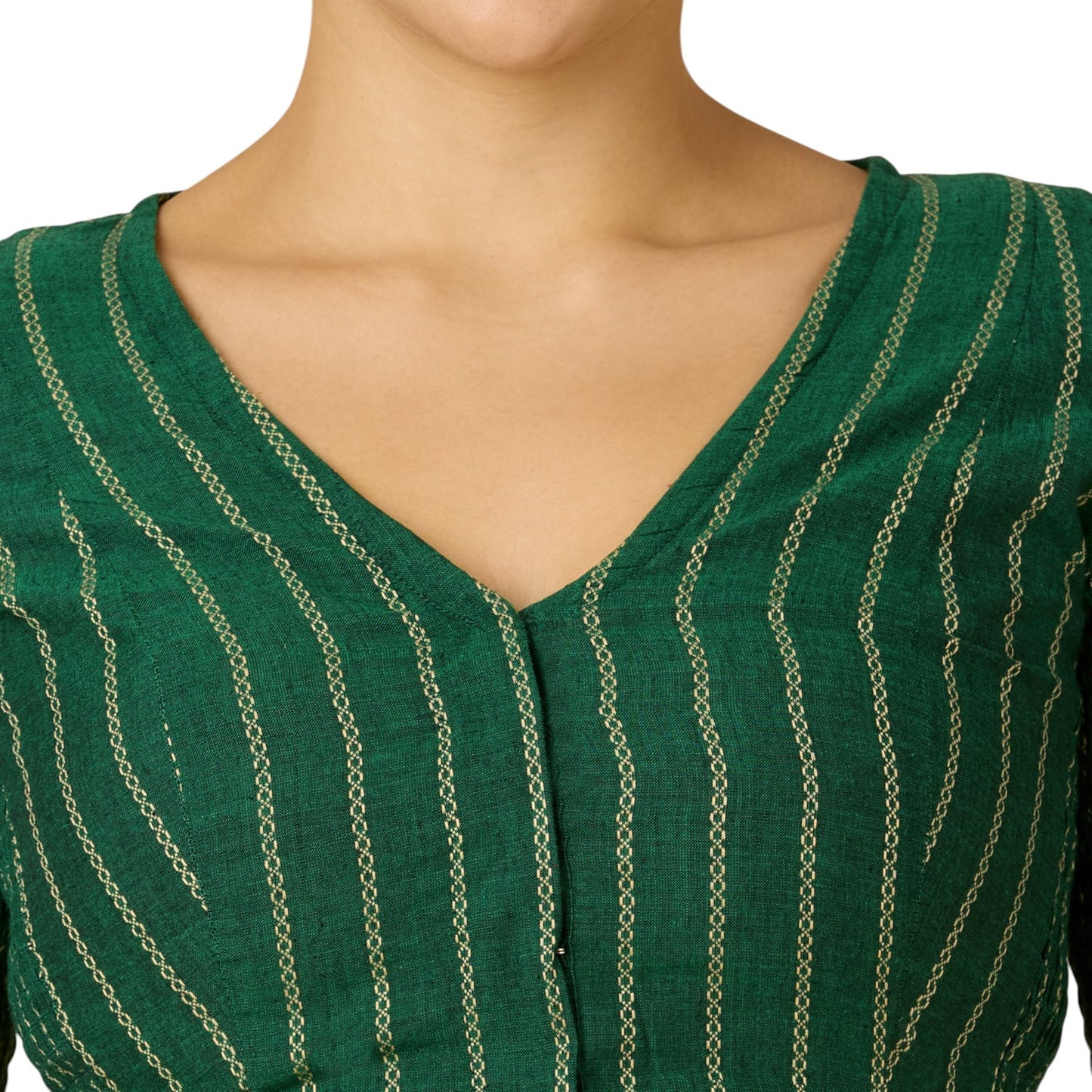 Studio Shringaar Women's Green Handloom Cotton Side Stretchable (Smocked) Readymade Saree Blouse (Design 2909)