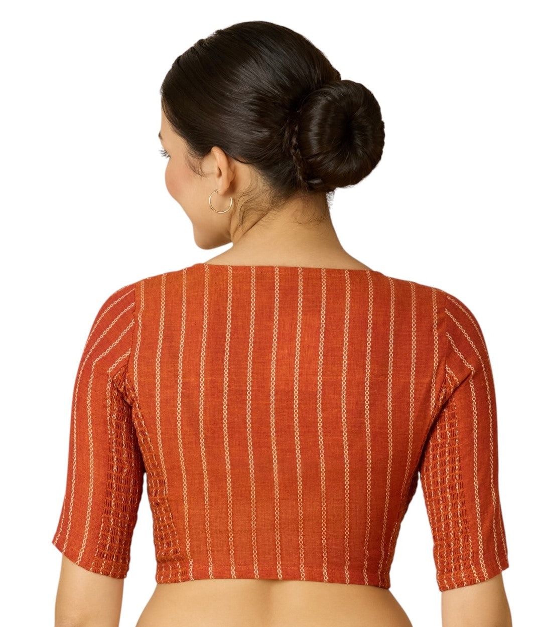 Studio Shringaar Women's Orange Handloom Cotton Side Stretchable (Smocked) Readymade Saree Blouse (Design 2909)