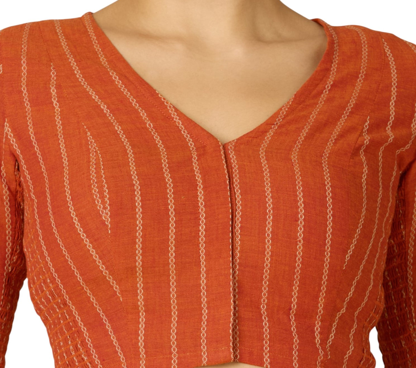 Studio Shringaar Women's Orange Handloom Cotton Side Stretchable (Smocked) Readymade Saree Blouse (Design 2909)
