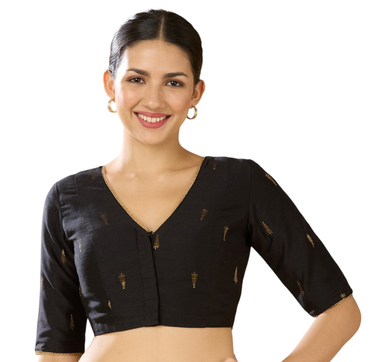 Studio Shringaar Women's Black Handloom Cotton Silk Readymade Saree Blouse (Design 2912)