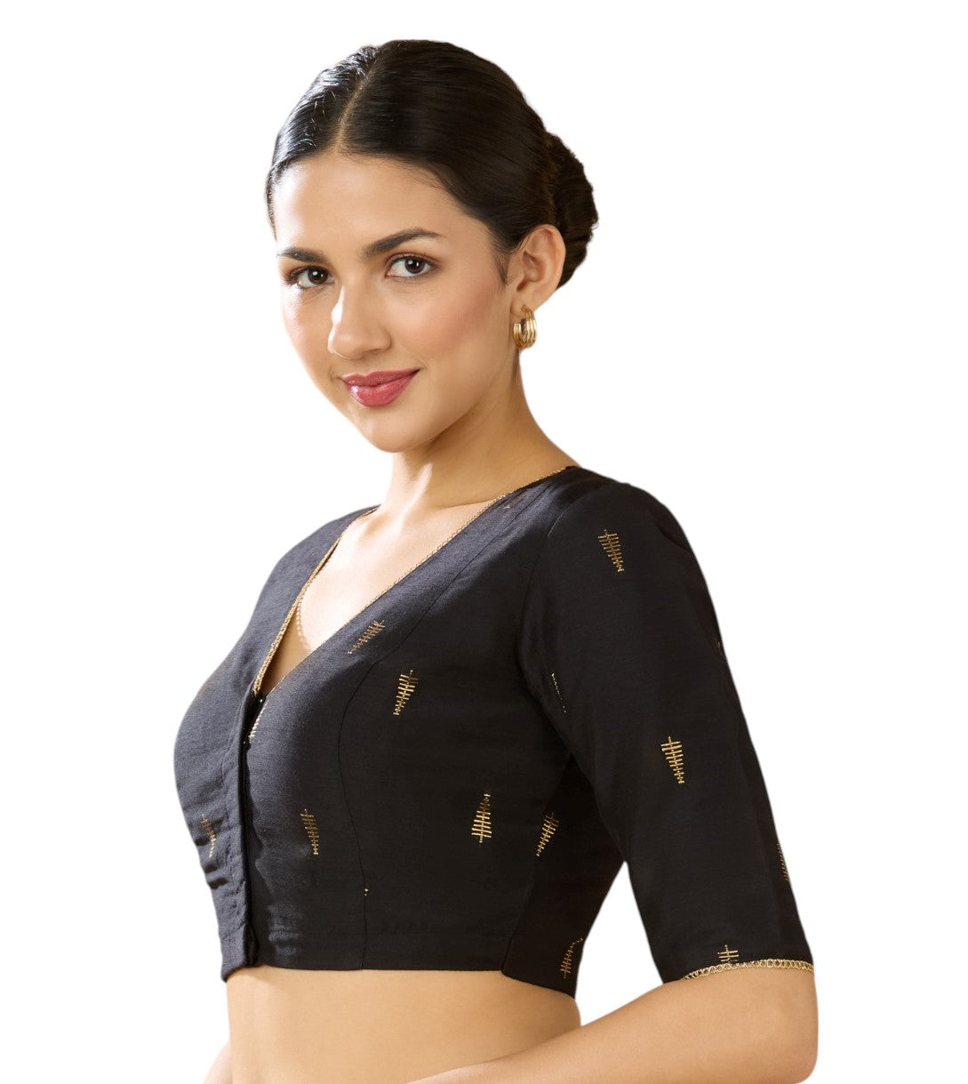 Studio Shringaar Women's Black Handloom Cotton Silk Readymade Saree Blouse (Design 2912)
